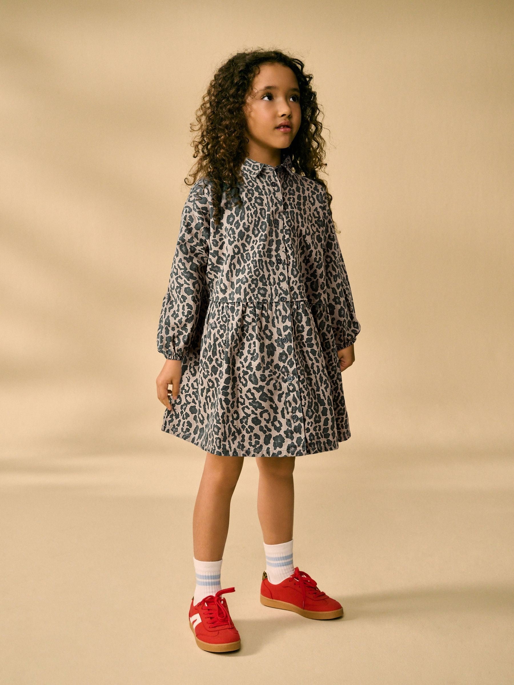 Animal Print Denim Shirt Dress (3-16yrs)