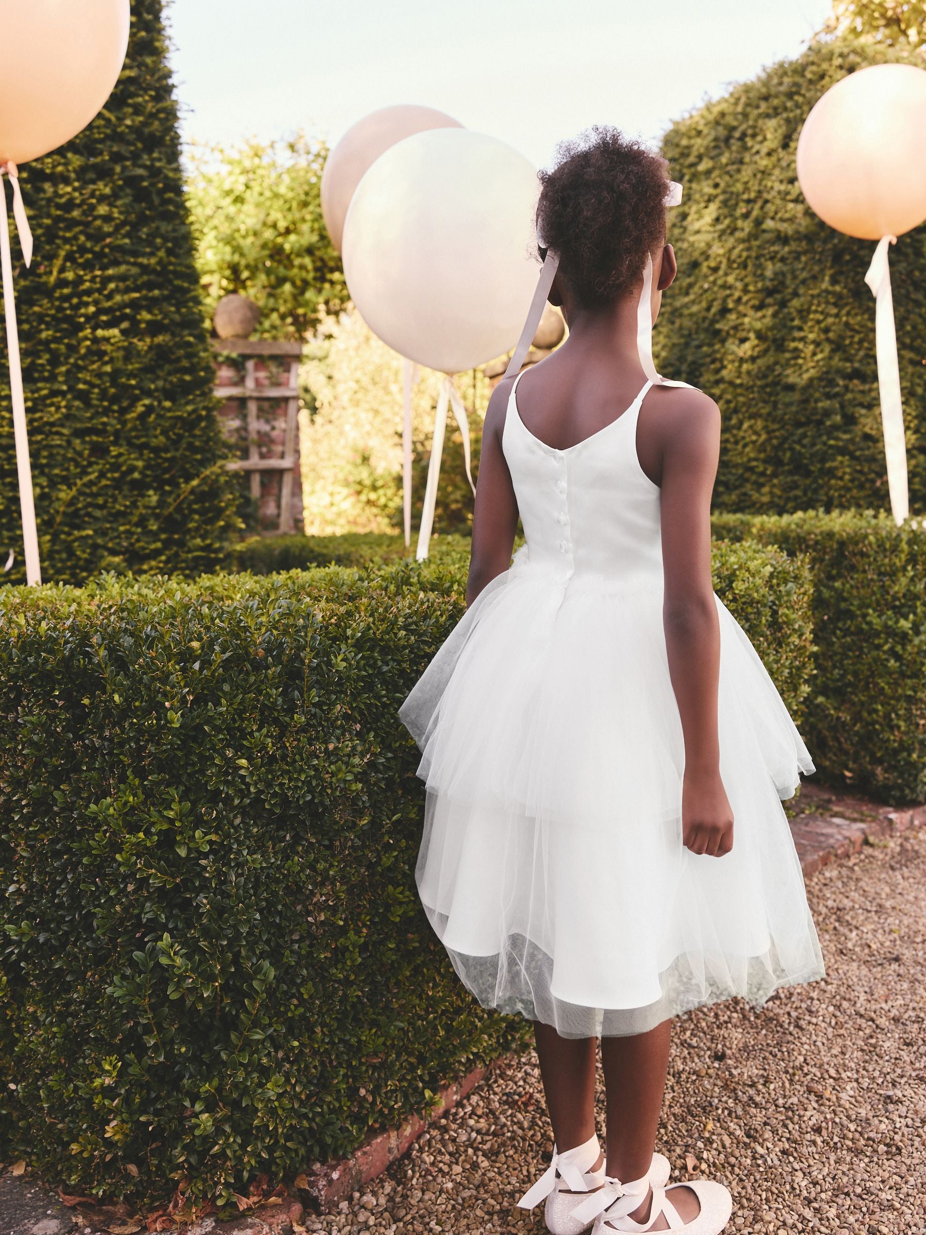 White Corsage Tulle Flower Girl Dress (3-16yrs)