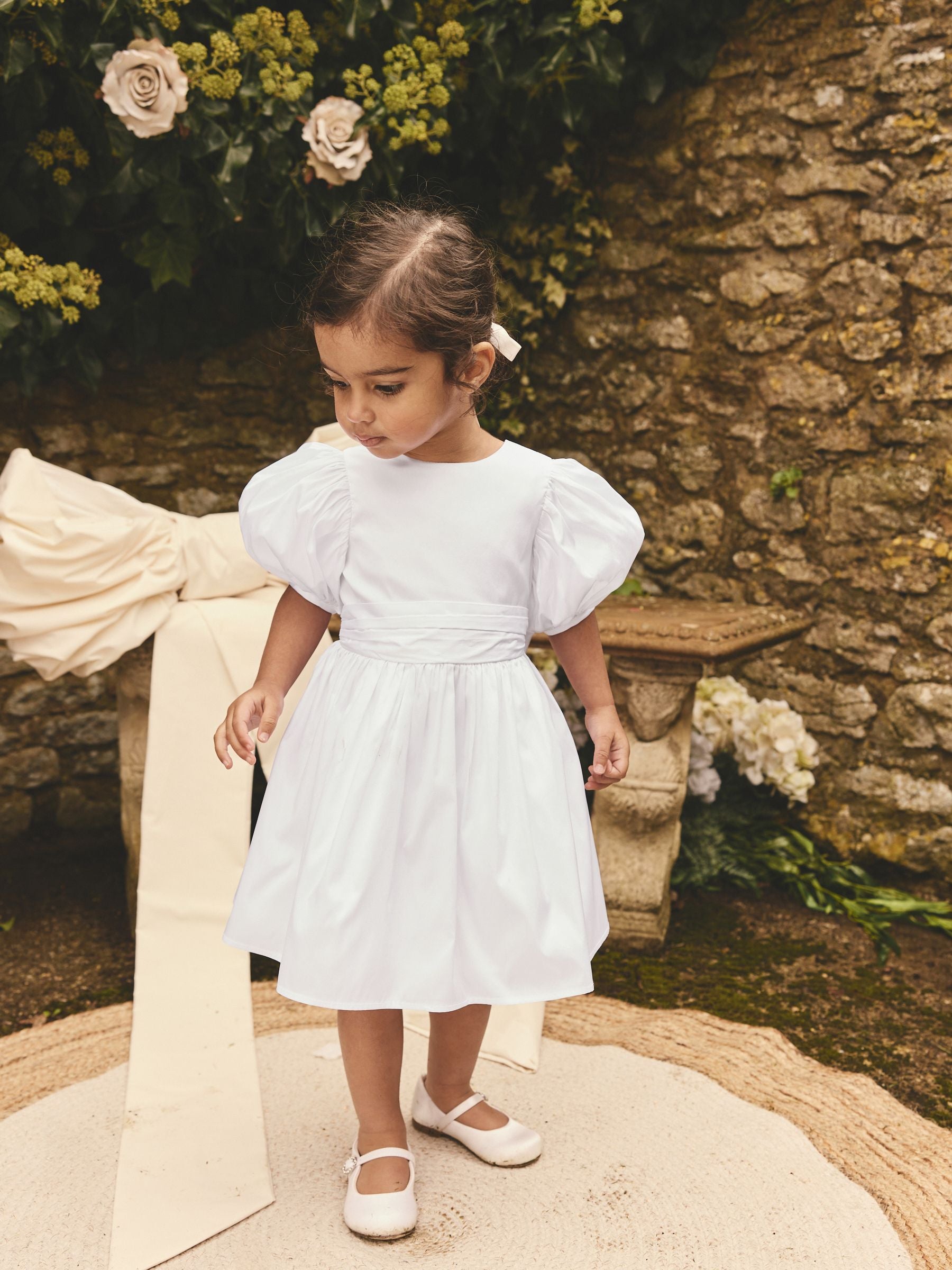 White Flower Girl Taffeta Bow Dress (3mths-8yrs)