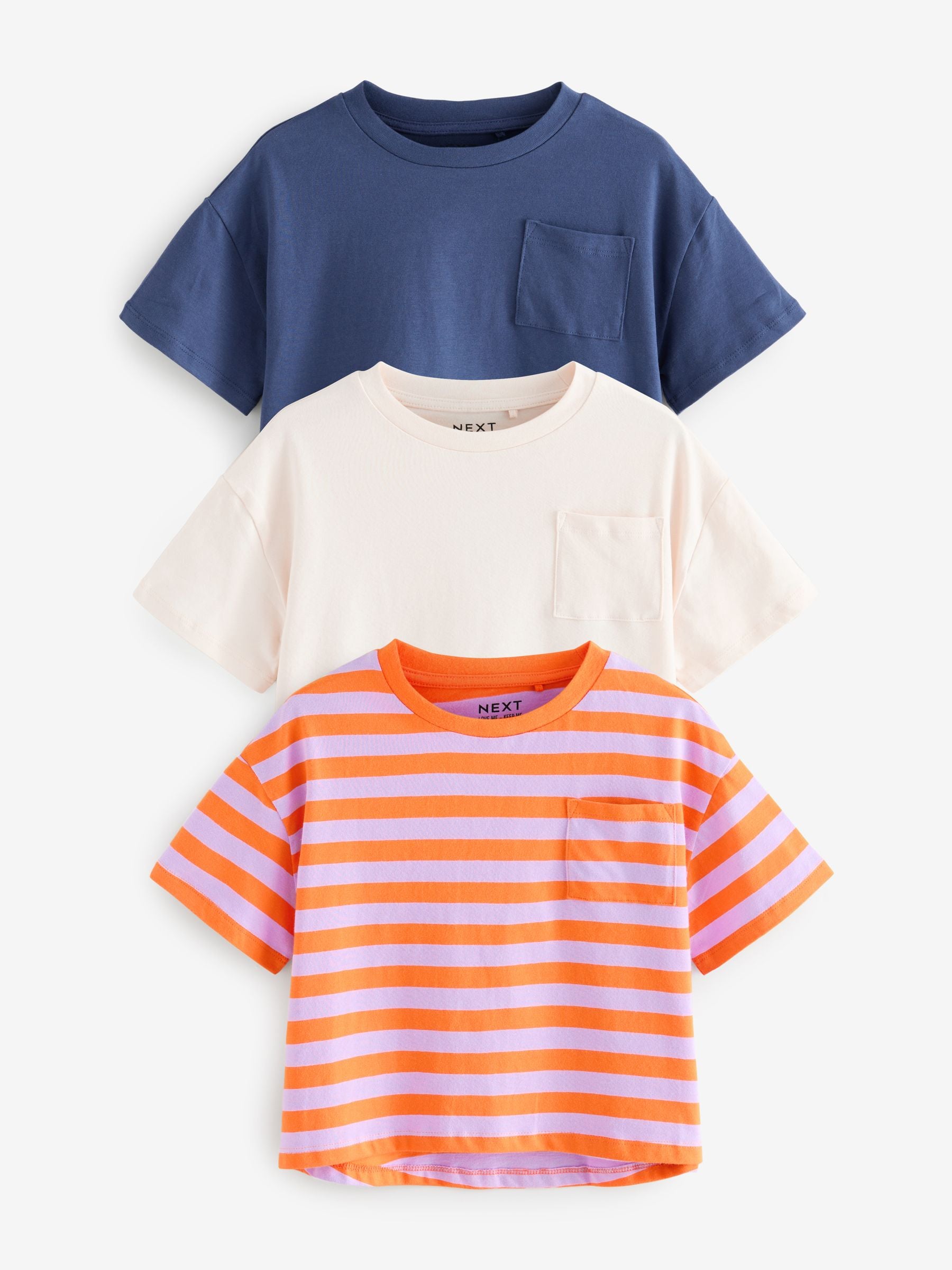 Blue/Orange/Ecru Boxy Stripe T-Shirts 3 Pack (3-16yrs)