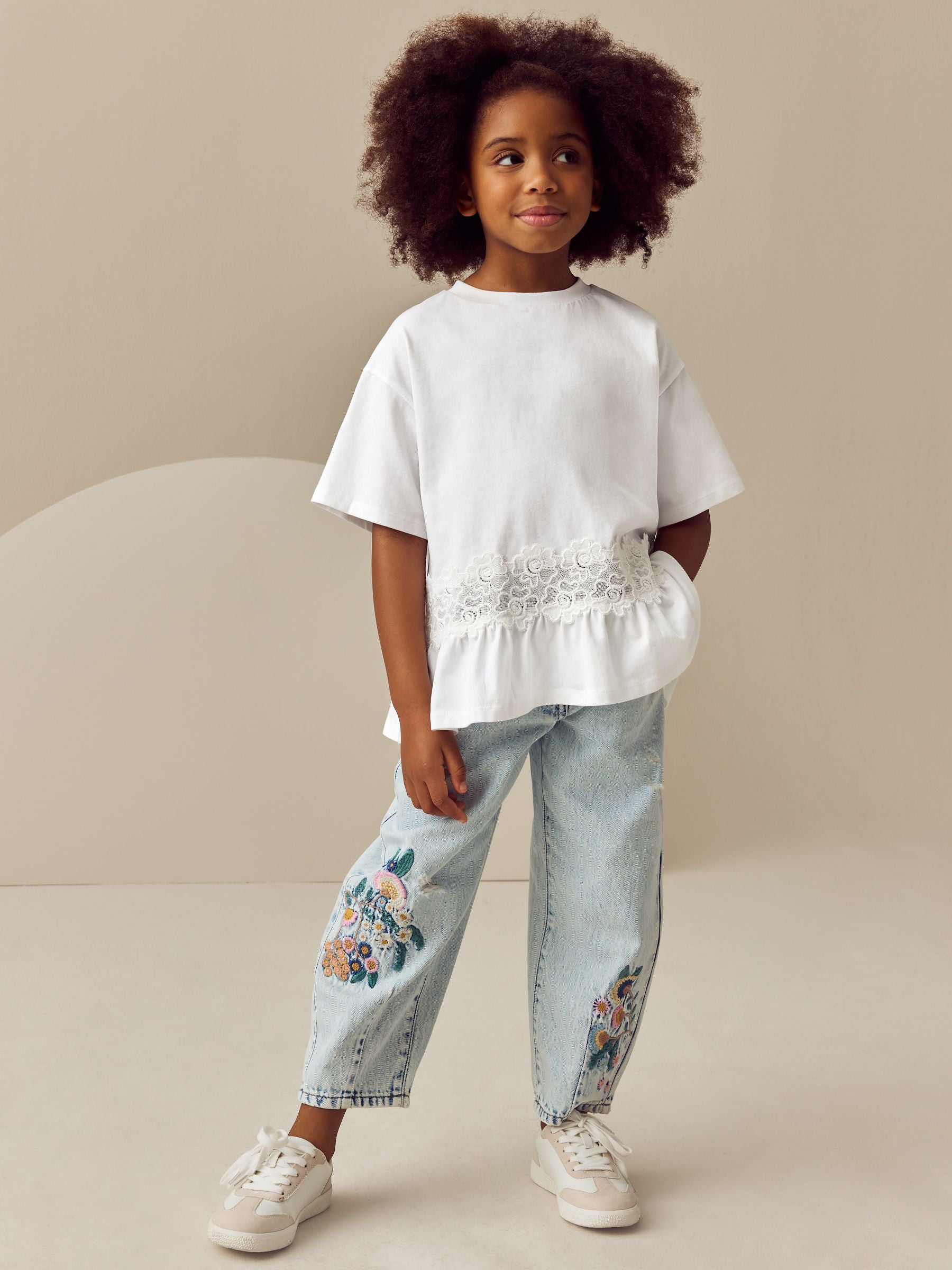 Ecru Lace Frill Hem T-Shirt (3-16yrs)