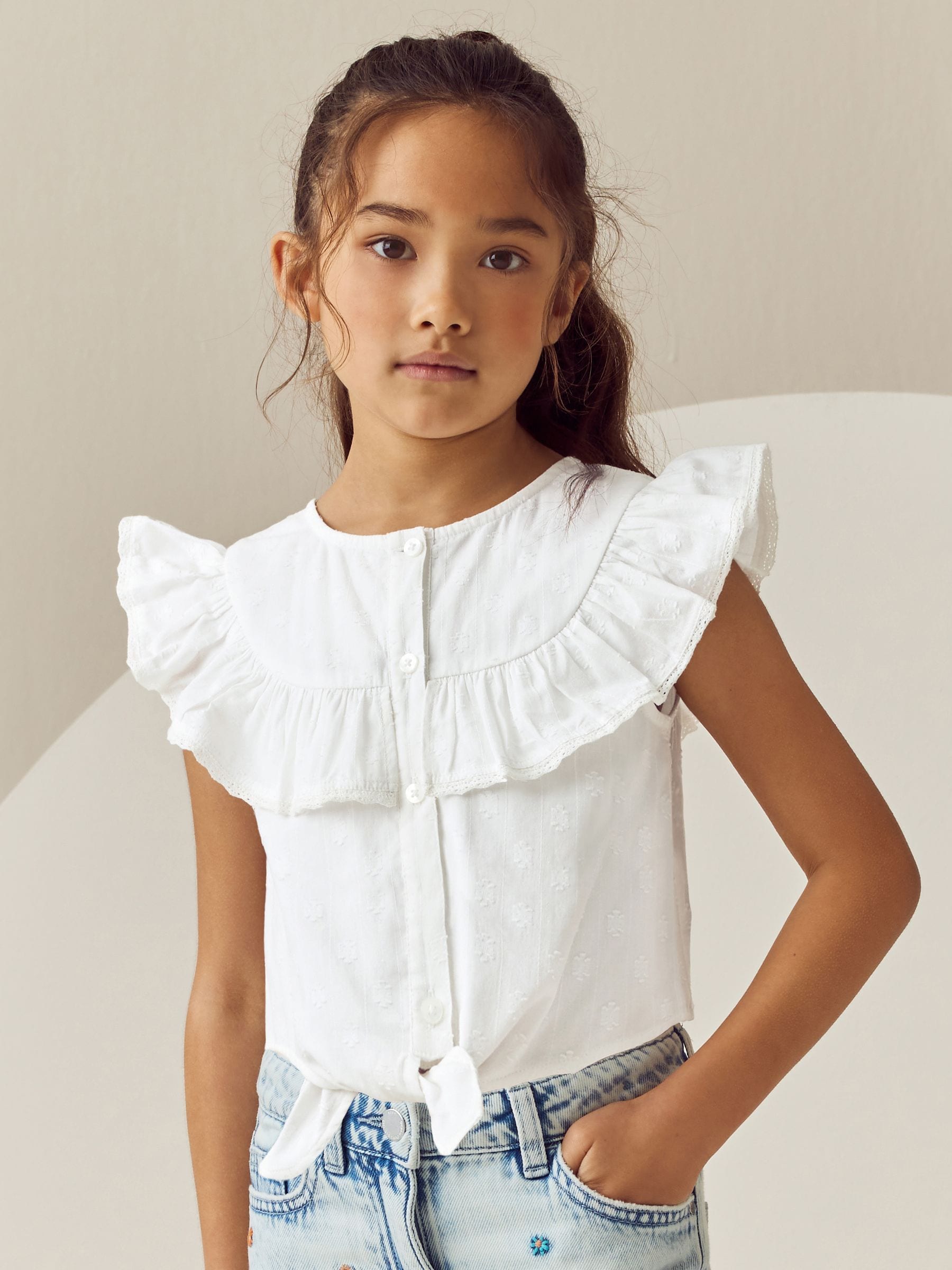White 100% Cotton Tie Front Blouse (3-16yrs)