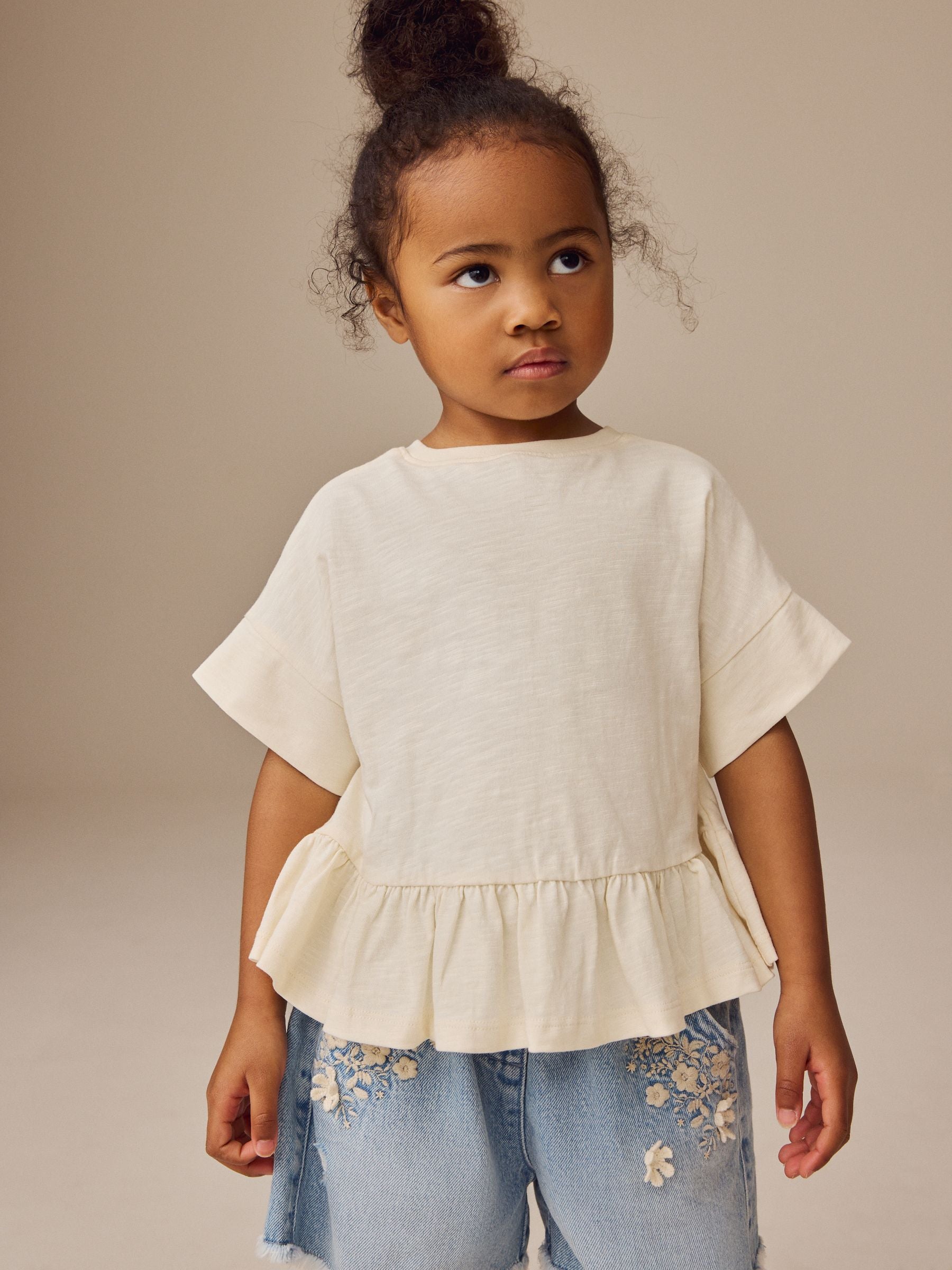 White 100% Cotton Short Sleeve Peplum T-Shirt (3mths-7yrs)