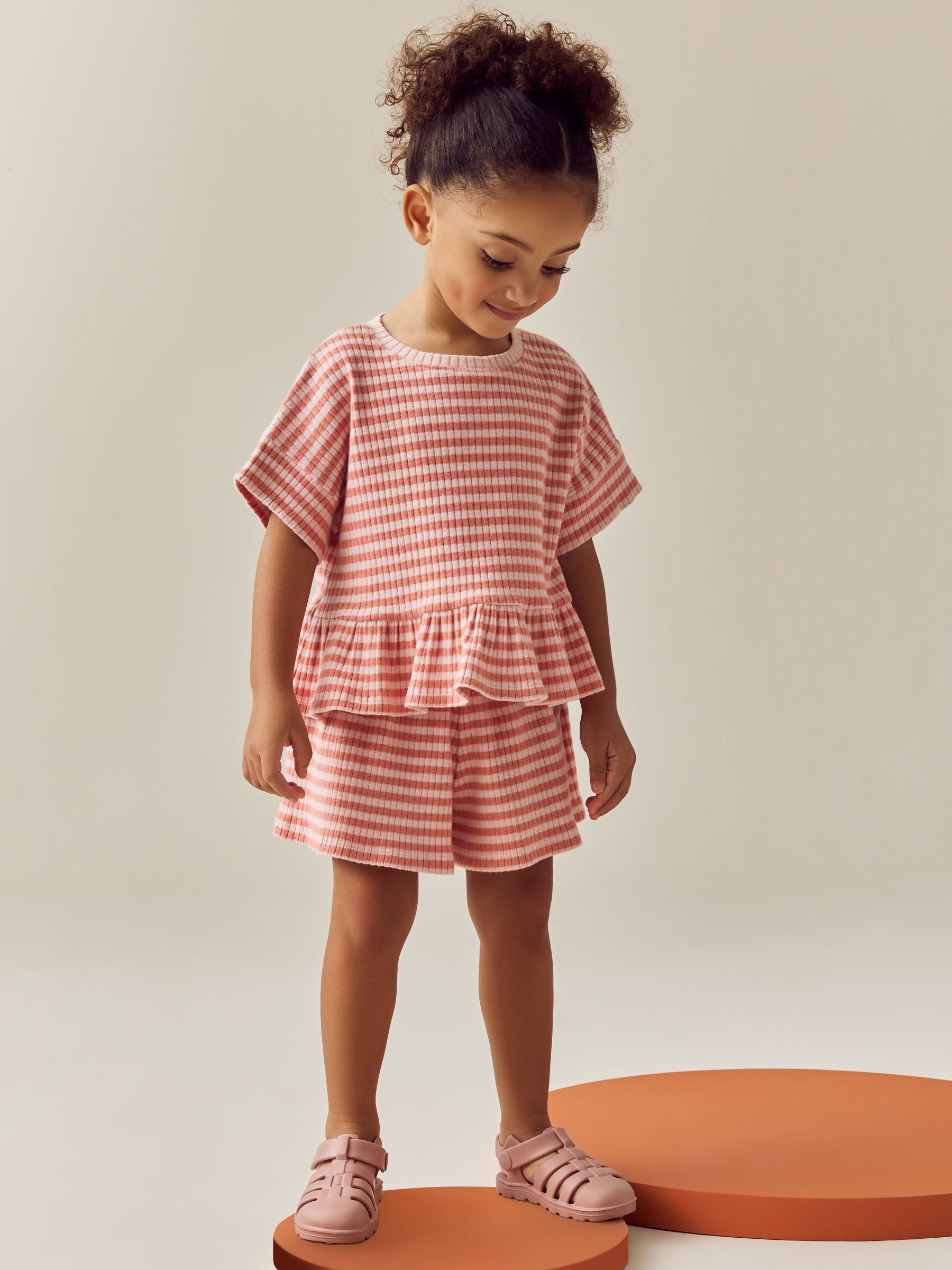 Pink Stripe Short Sleeve Ribbed Top and Shorts Set (3mths-7yrs)