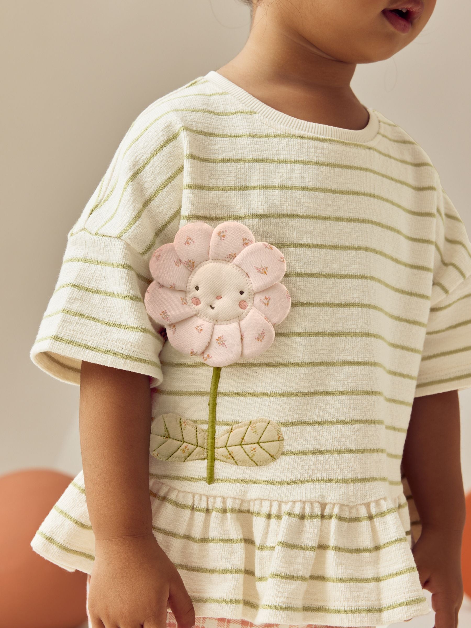 Cream Stripe Flower Short Sleeve T-Shirt and Leggings Set (3mths-7yrs)