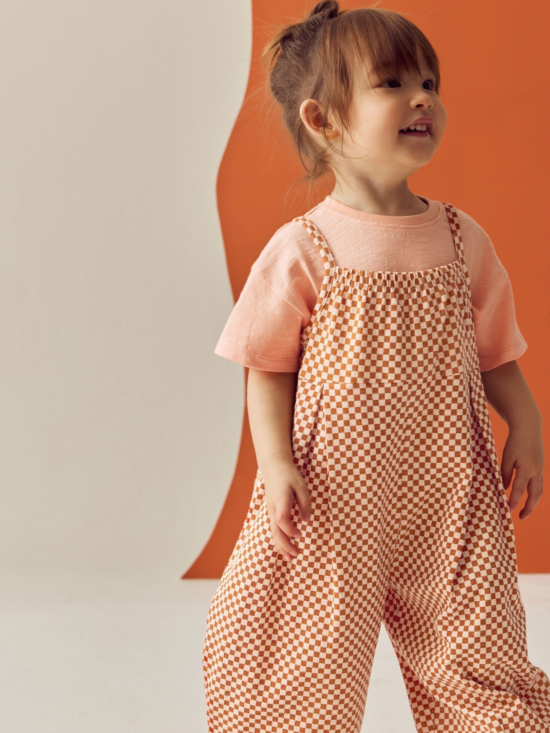 Orange Checkerboard 100% Cotton Short Sleeve T-Shirt and Playsuit Set (3mths-7yrs)