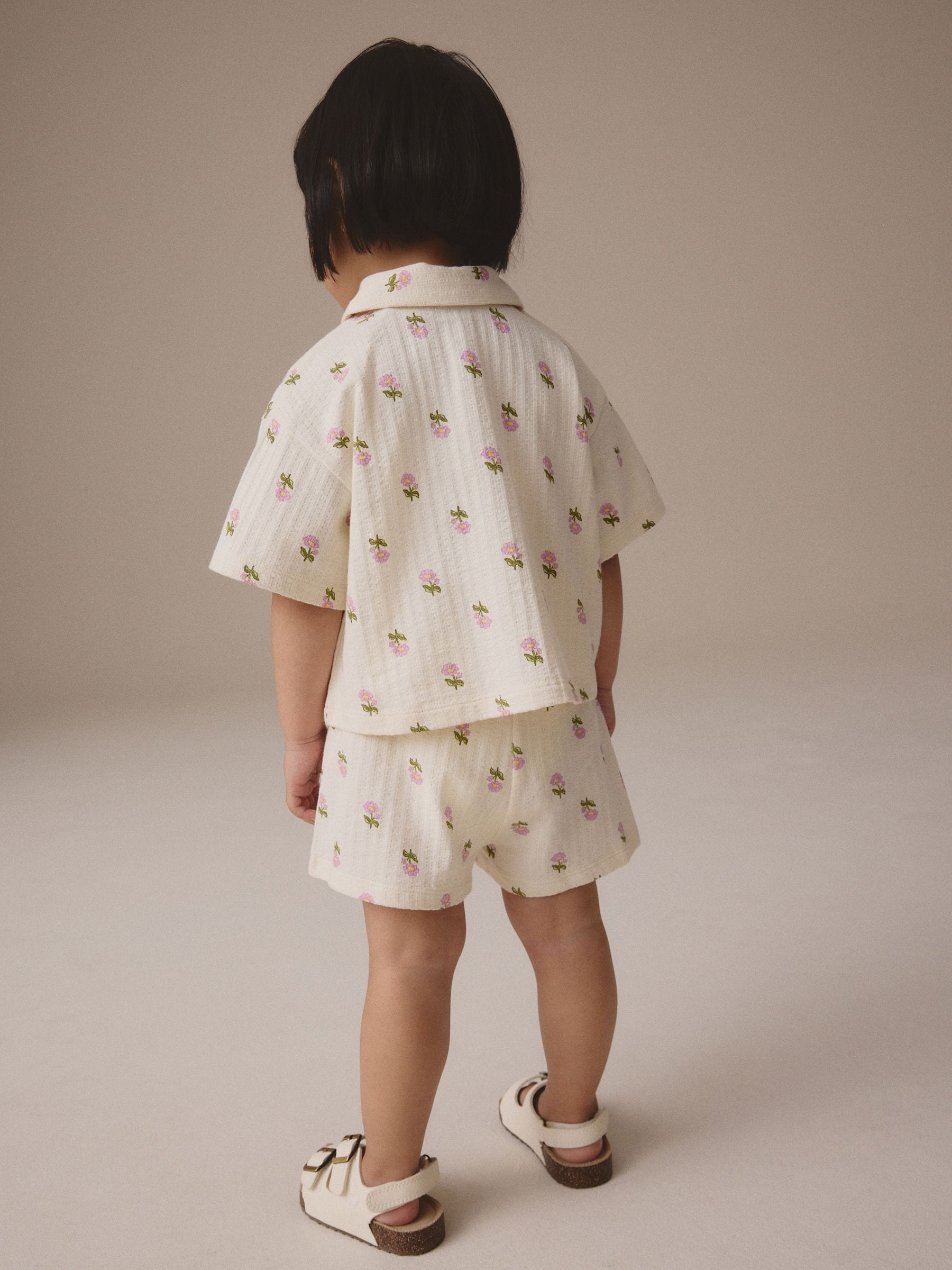 Pink/Cream Flower 100% Cotton Short Sleve Shirt and Shorts Set (3mths-7yrs)