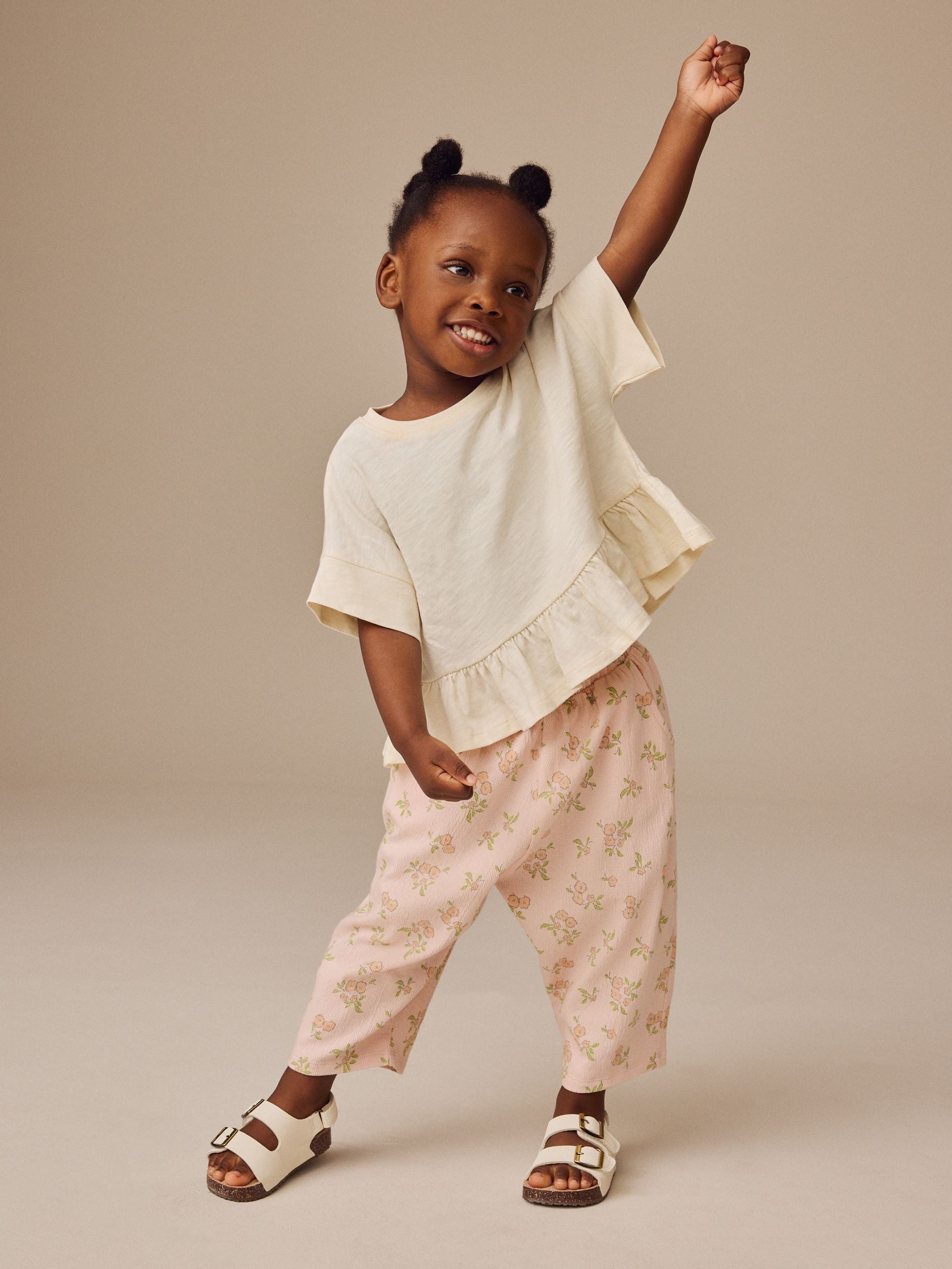 Pink Ditsy Floral Textured Barrel Leg Trousers (3mths-7yrs)