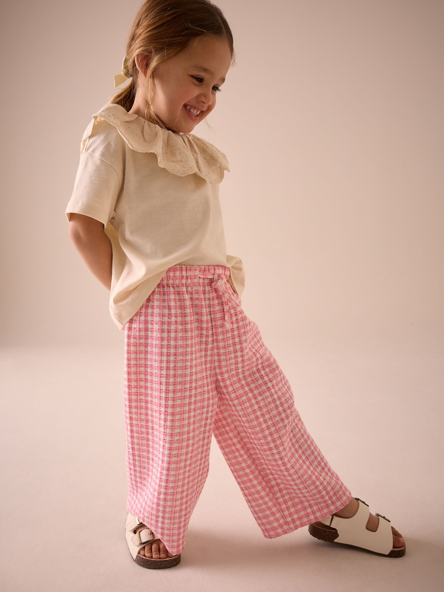 Pink Gingham Wide Leg Trousers (3mths-7yrs)
