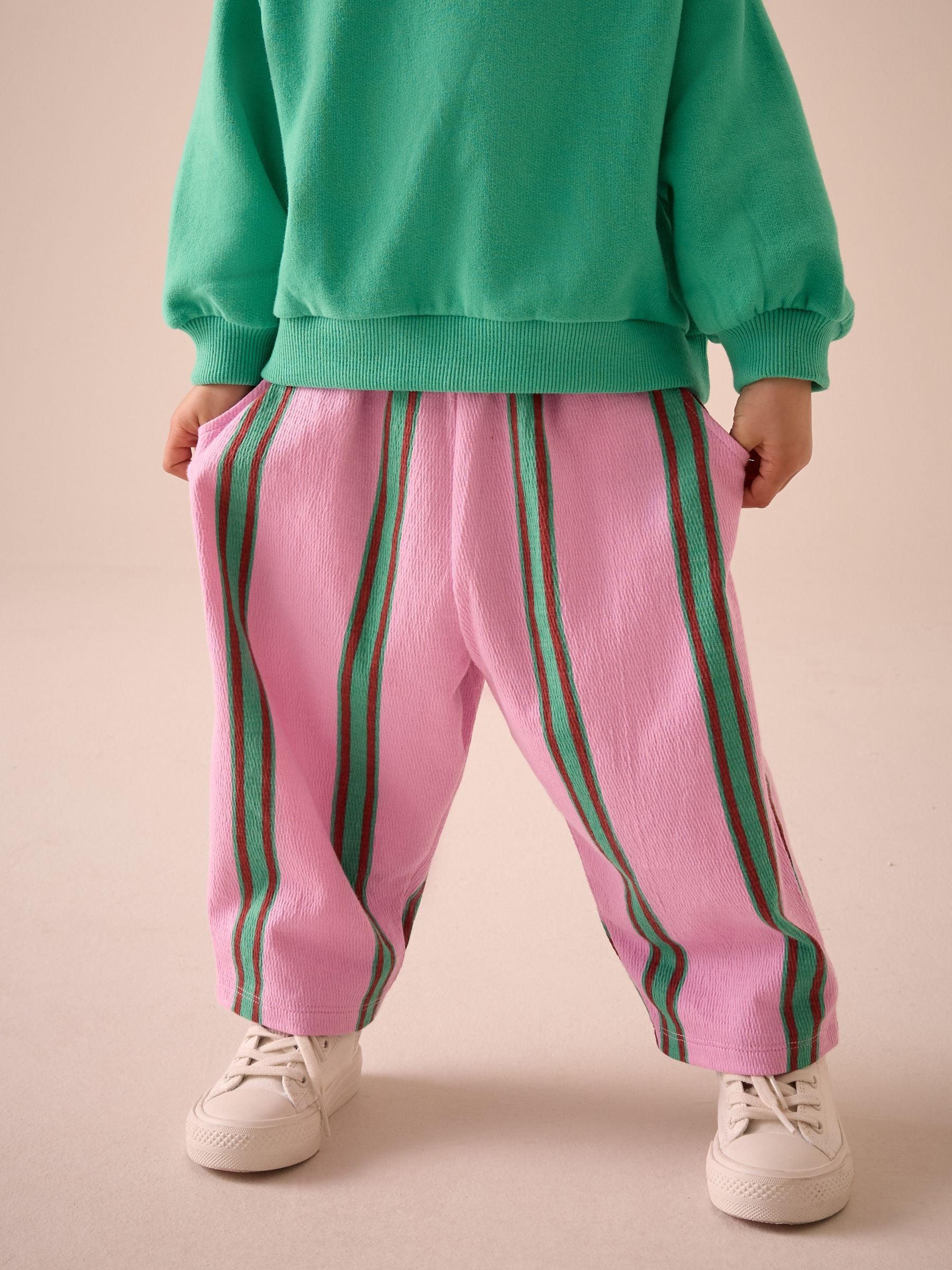 Pink/Green Stripe Textured Barrel Leg Trousers (3mths-7yrs)