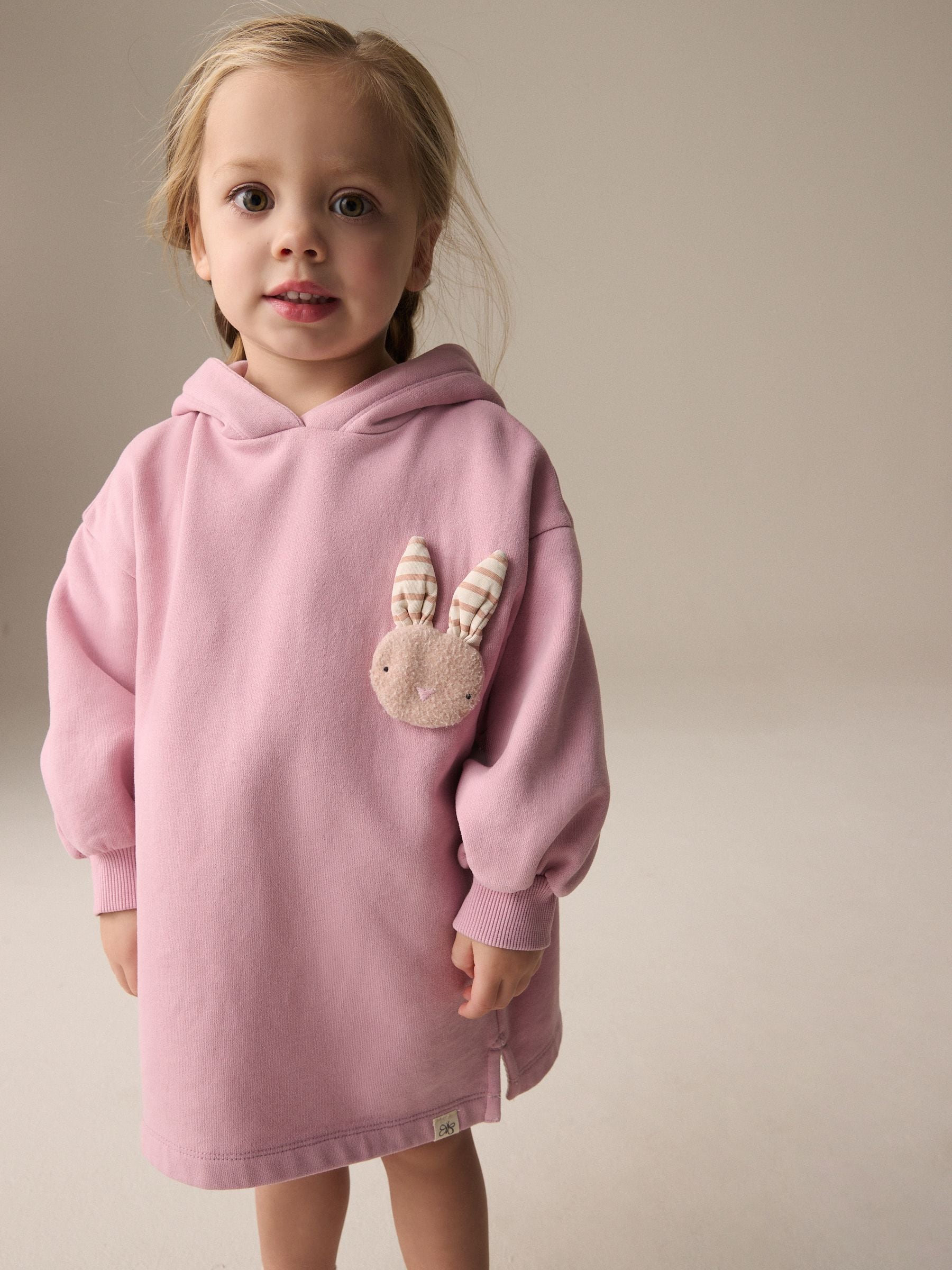 Pink Bunny Long Sleeve Hooded Sweat Dress (9mths-7yrs)
