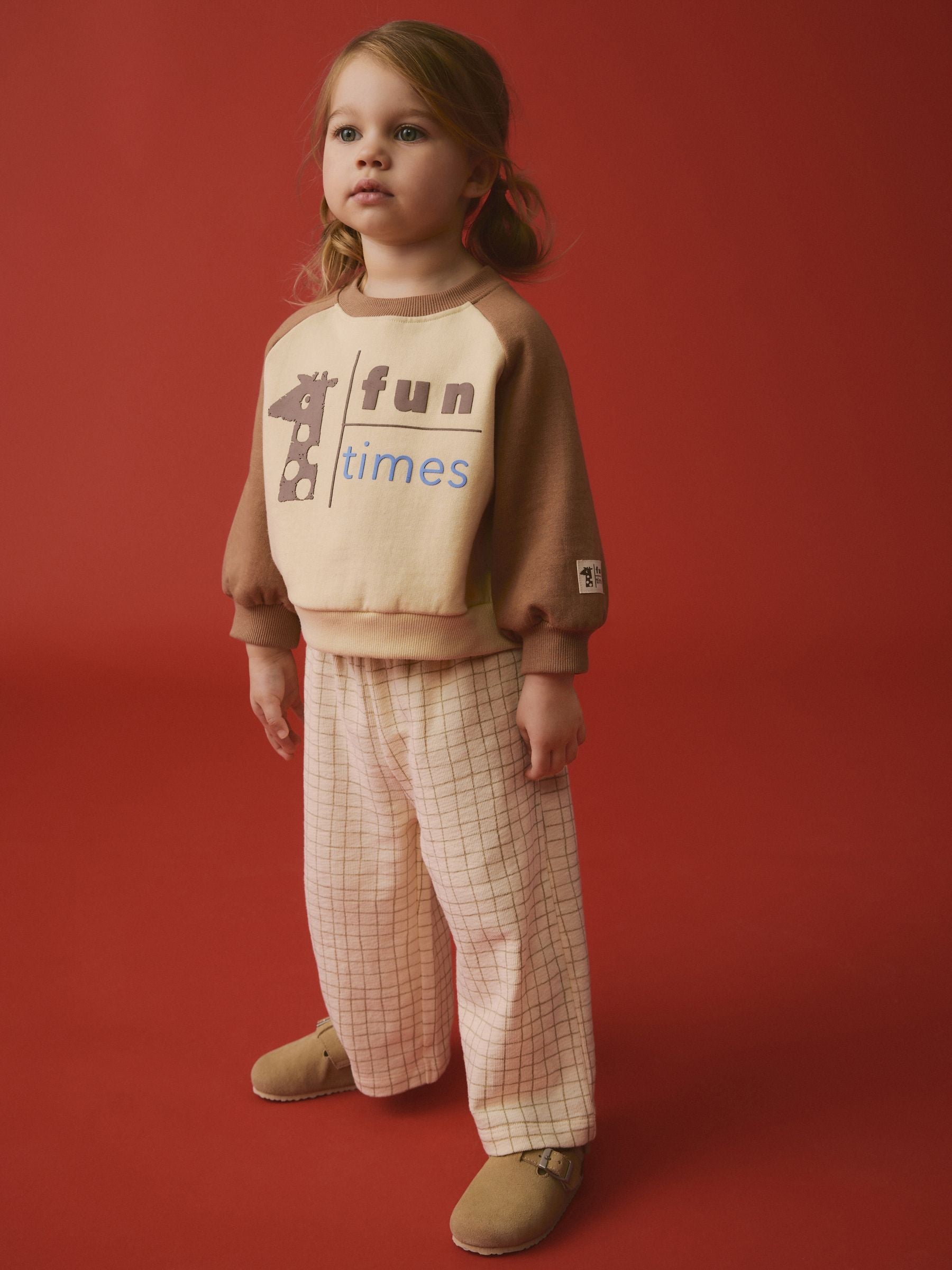 Brown/Cream Crew 100% Cotton Sweatshirt & Joggers Set (3mths-7yrs)