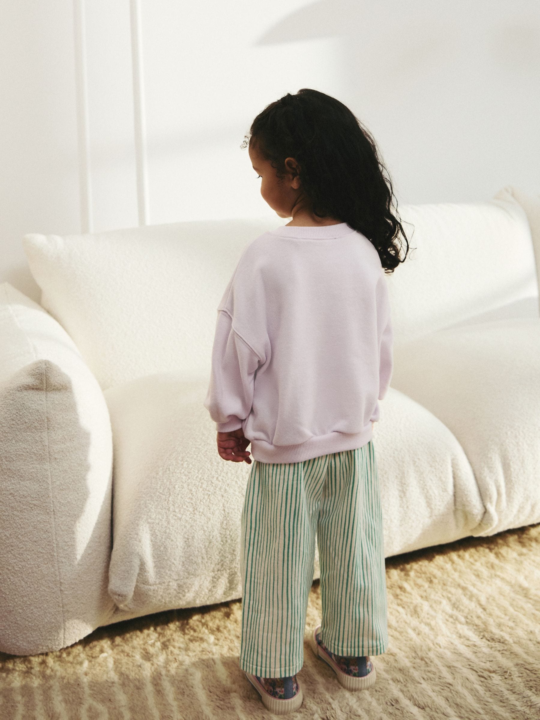 Green Stripe Sweatshirt and Printed 100% Cotton Wide Leg Joggers Set (3mths-7yrs)