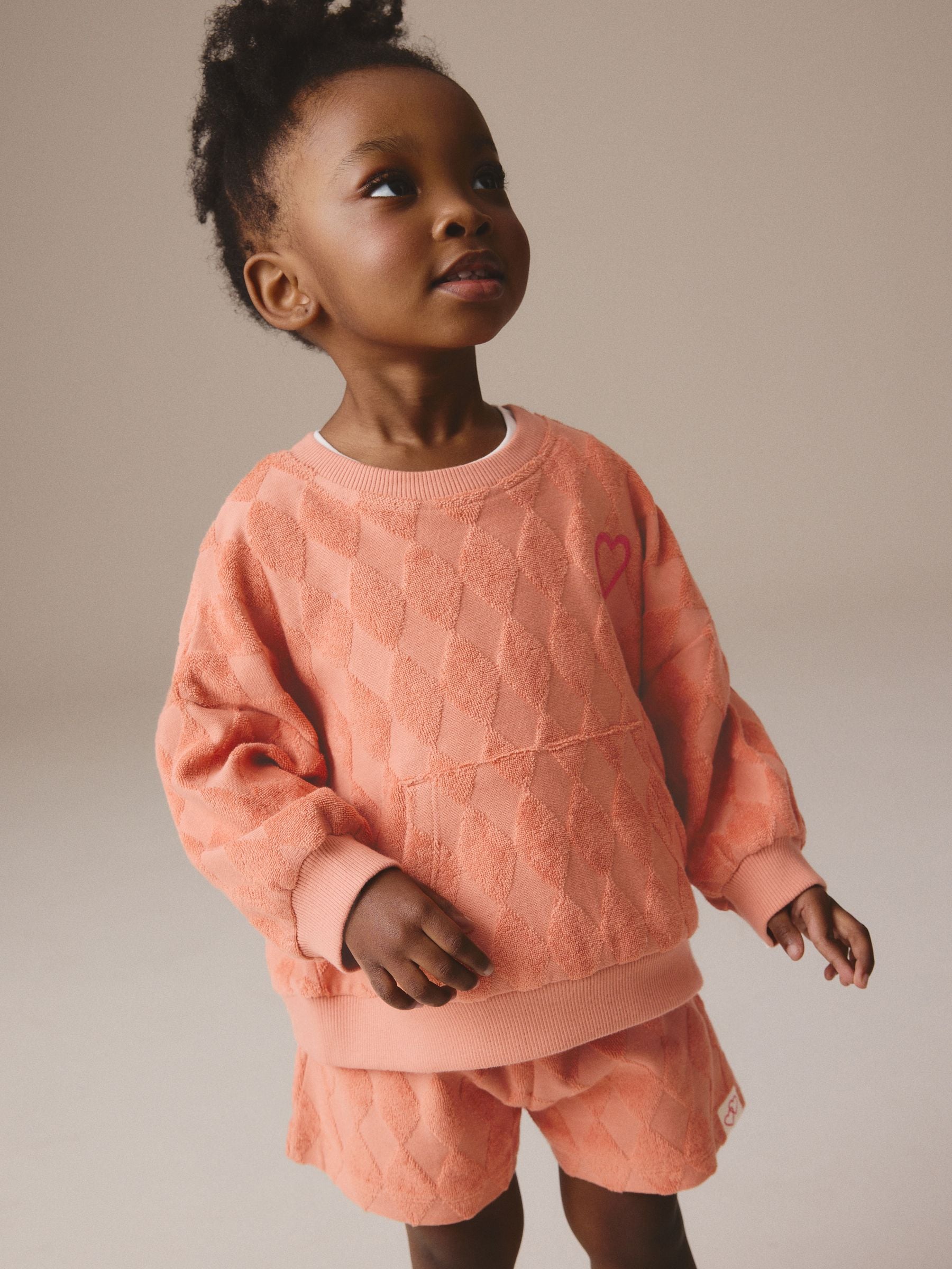 Orange Towelling Crew 100% Cotton Sweatshirt & Shorts Set (3mths-7yrs)