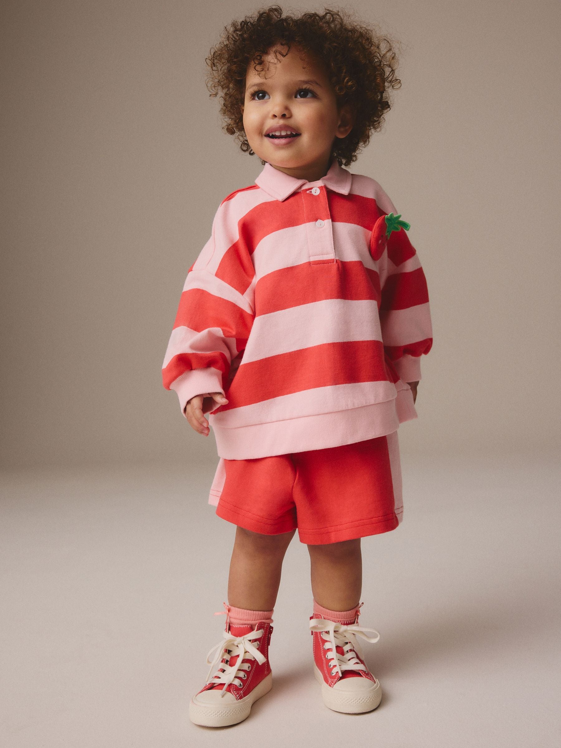 Red Strawberry Stripe 100% Cotton Rugby Top & Shorts Set (3mths-7yrs)
