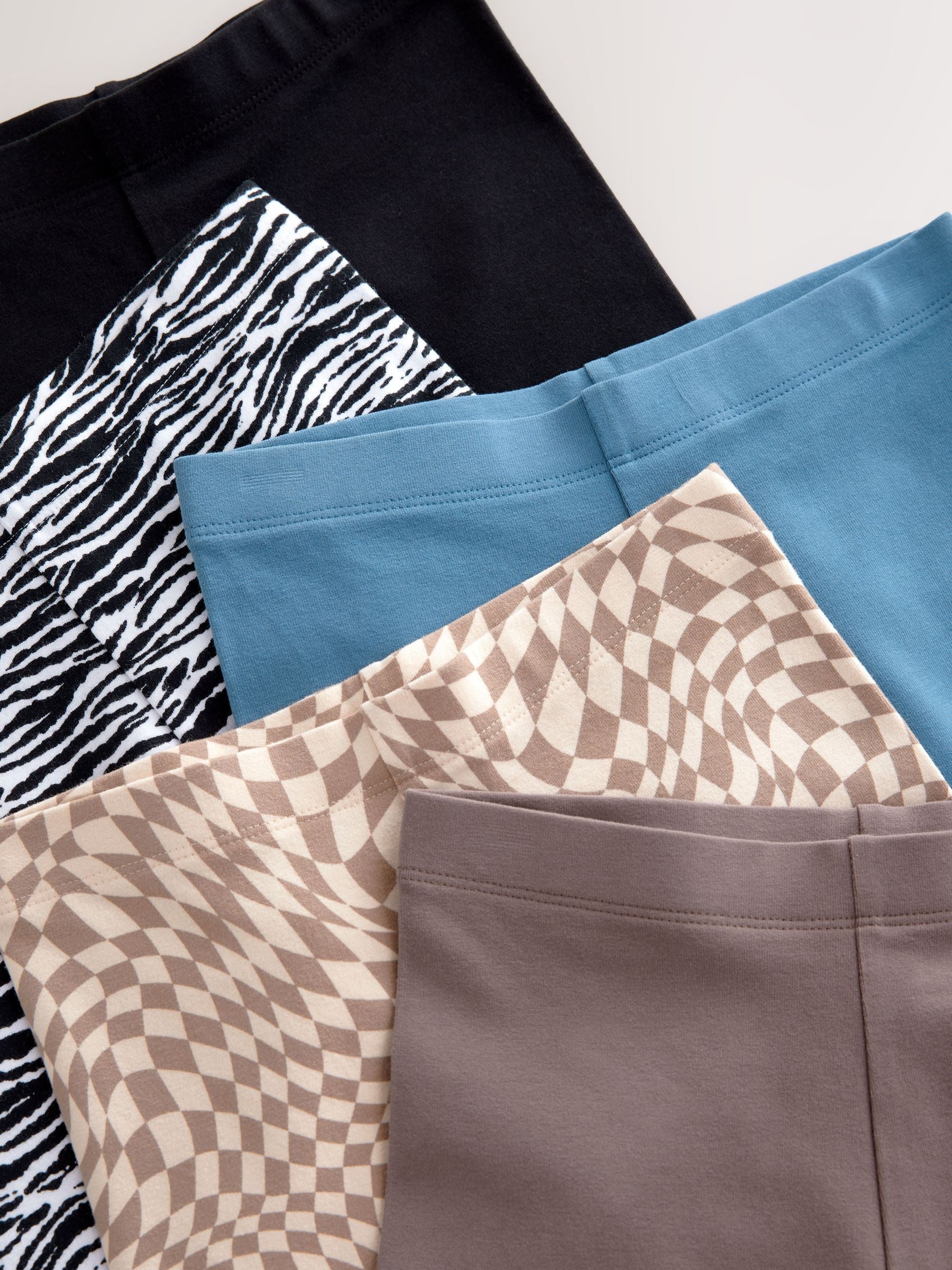 Neutral/Zebra/Blue Leggings 5 Pack (3-16yrs)