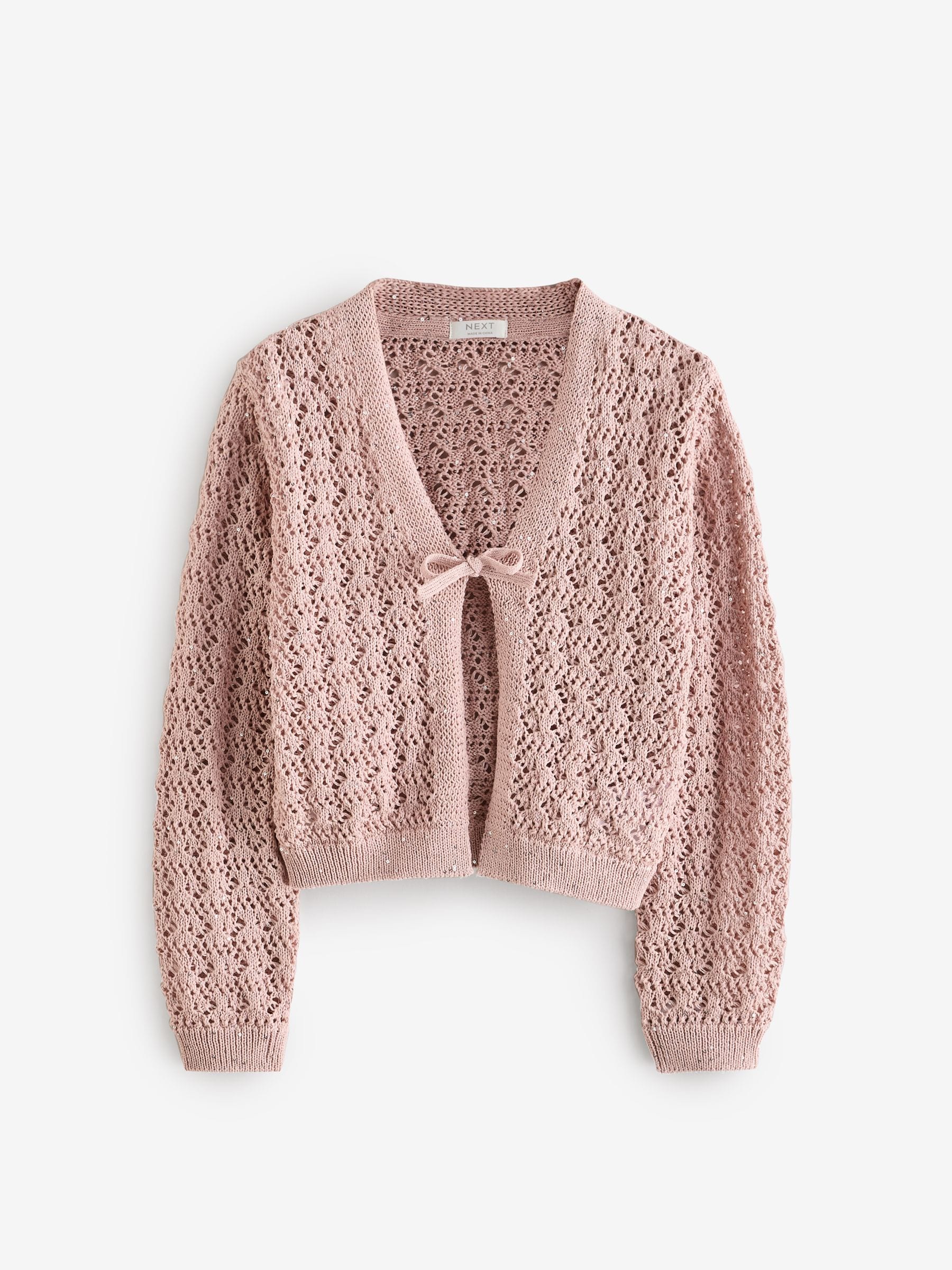 Mink/Pink Sequin Tie Front Cardigan (3-16yrs)