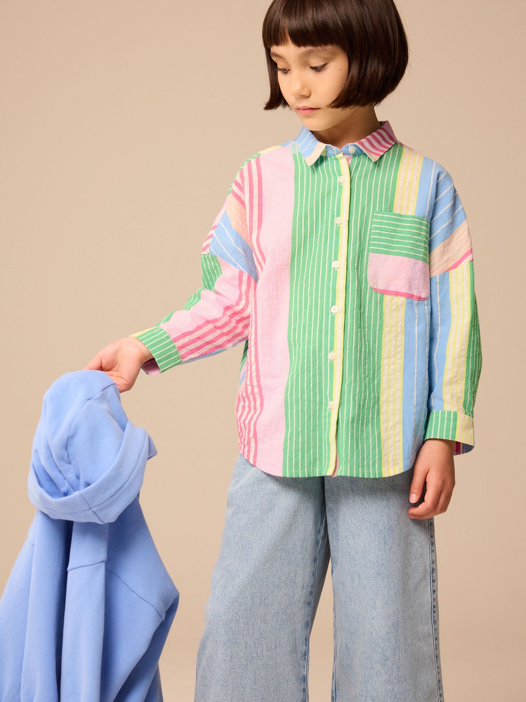 Rainbow Mixed Stripe Oversized 100% Cotton Shirt (3-16yrs)