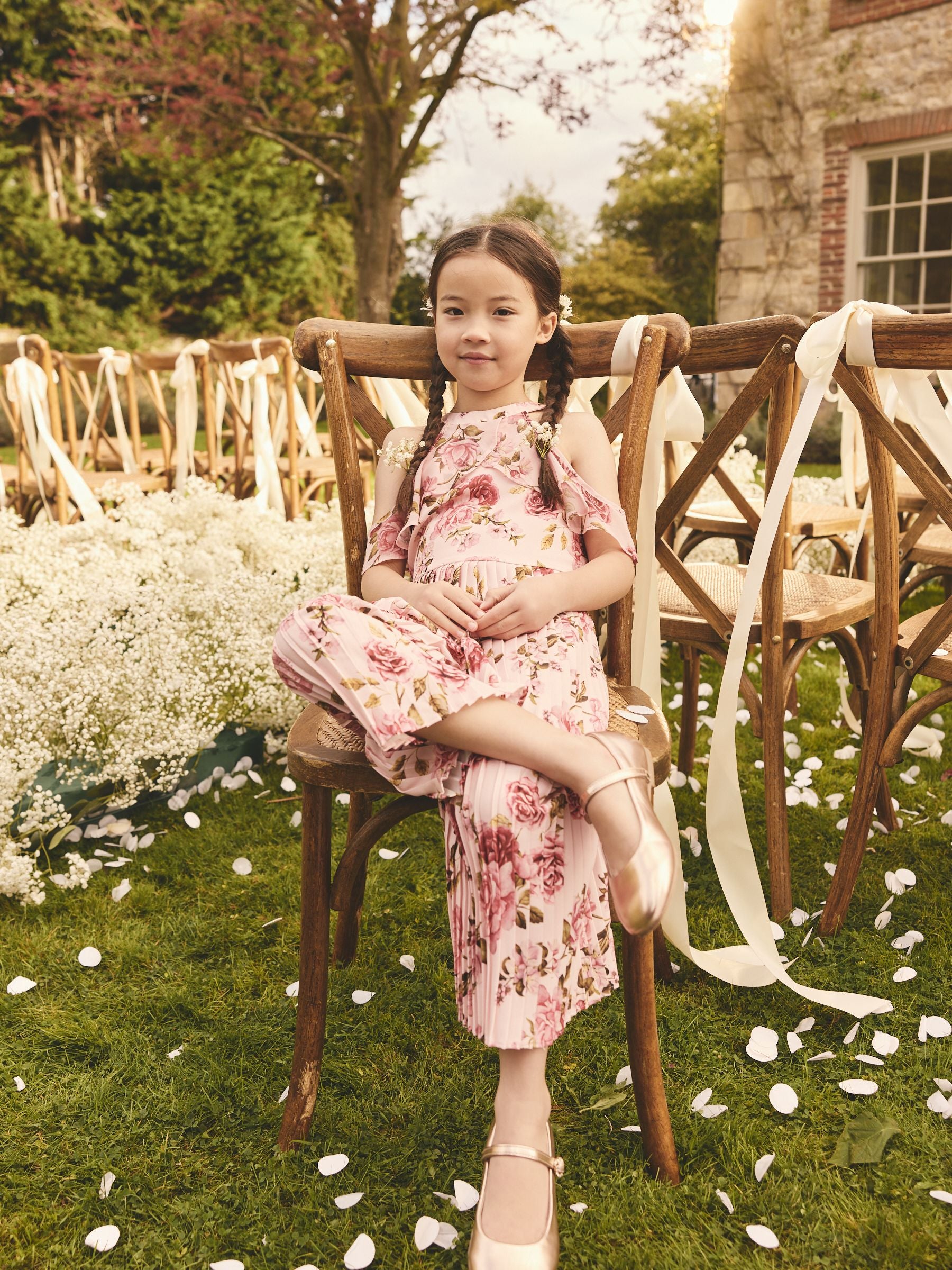 Pink Floral Cold-Shoulder Jumpsuit (3-16yrs)