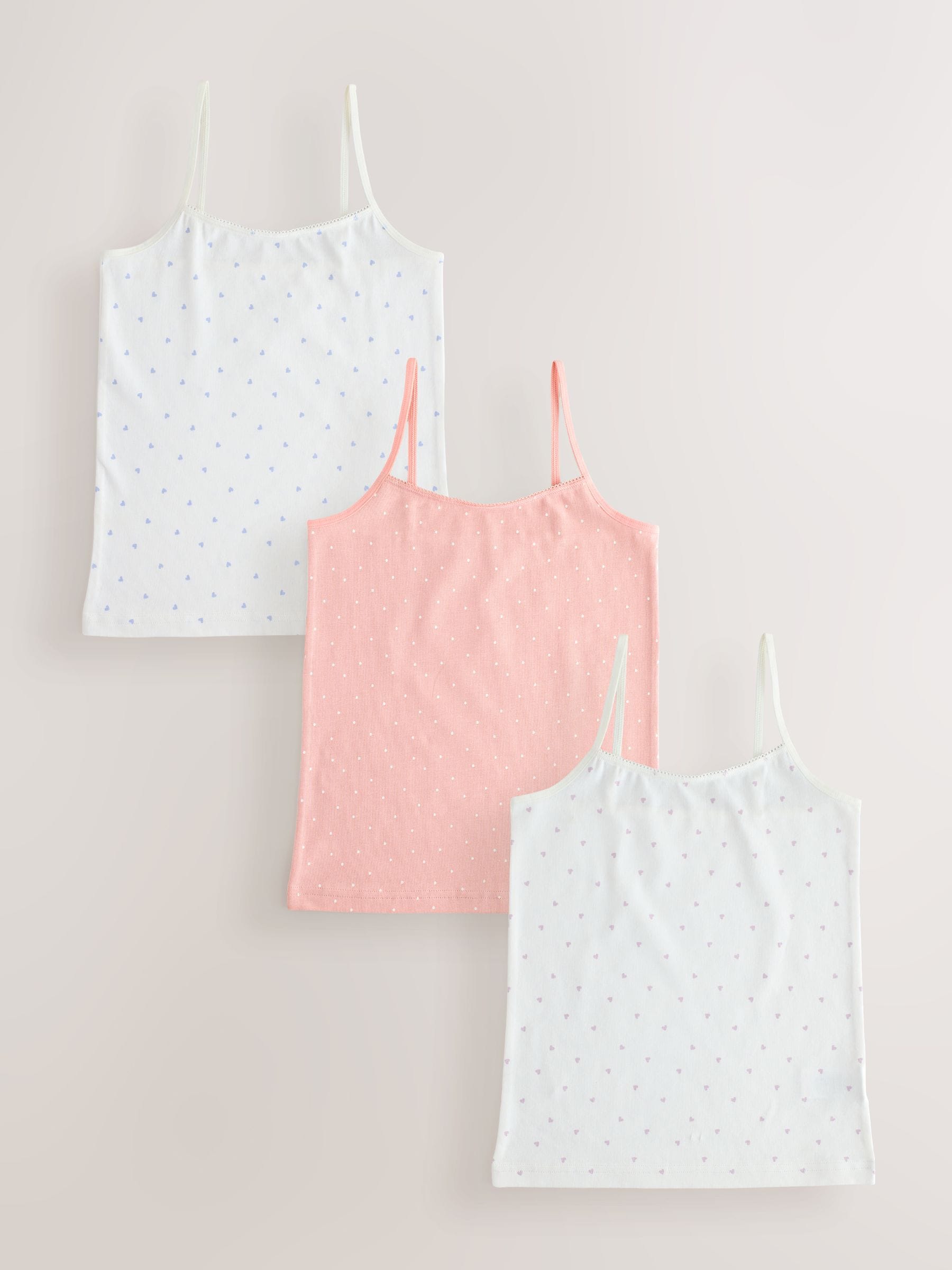 White/Pink Ditsy Printed Strappy Cami Vests 3 Pack (1.5-16yrs)