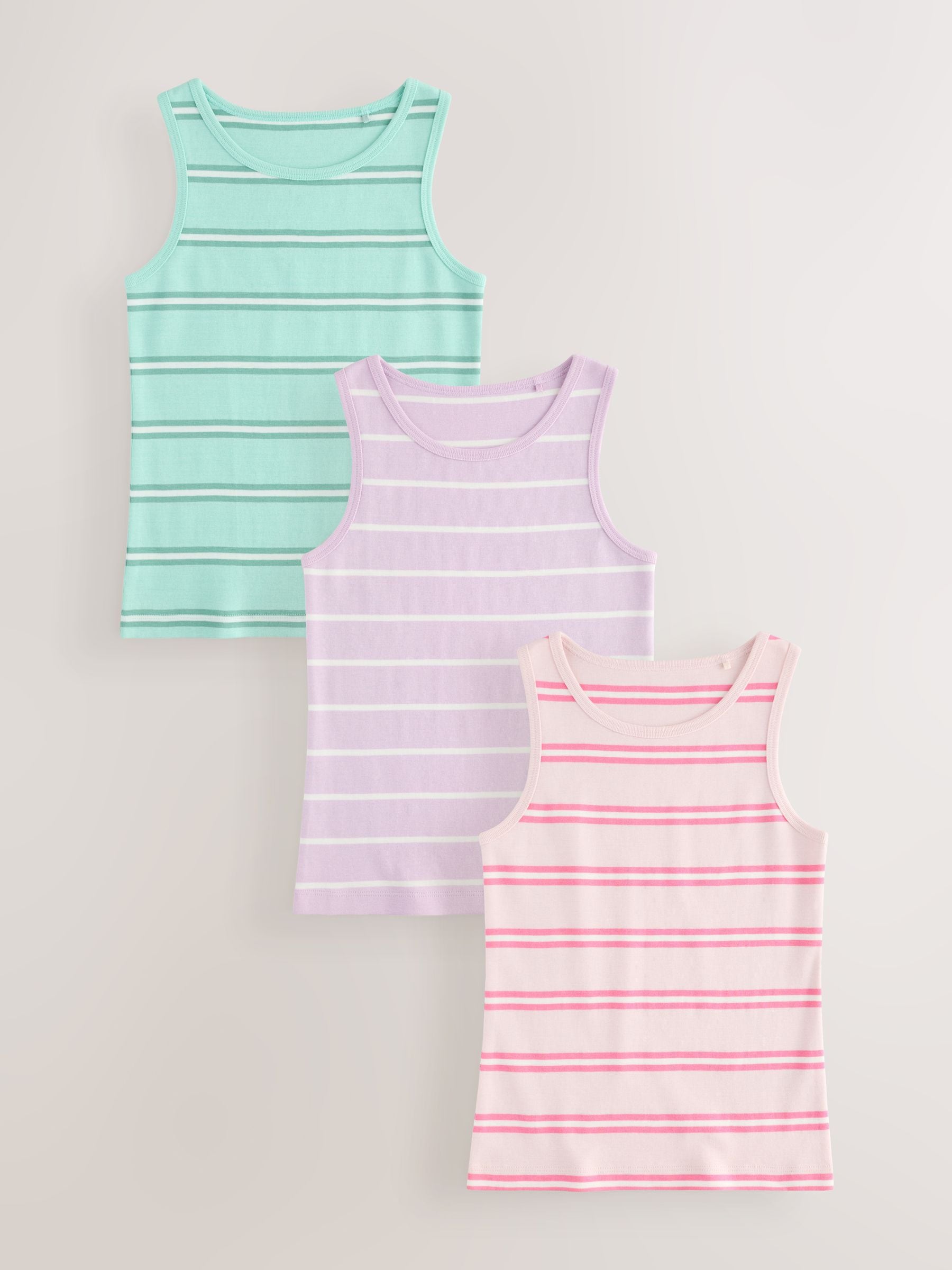 Pink/Blue 100% Cotton Striped Vests 3 Pack (1.5-16yrs)