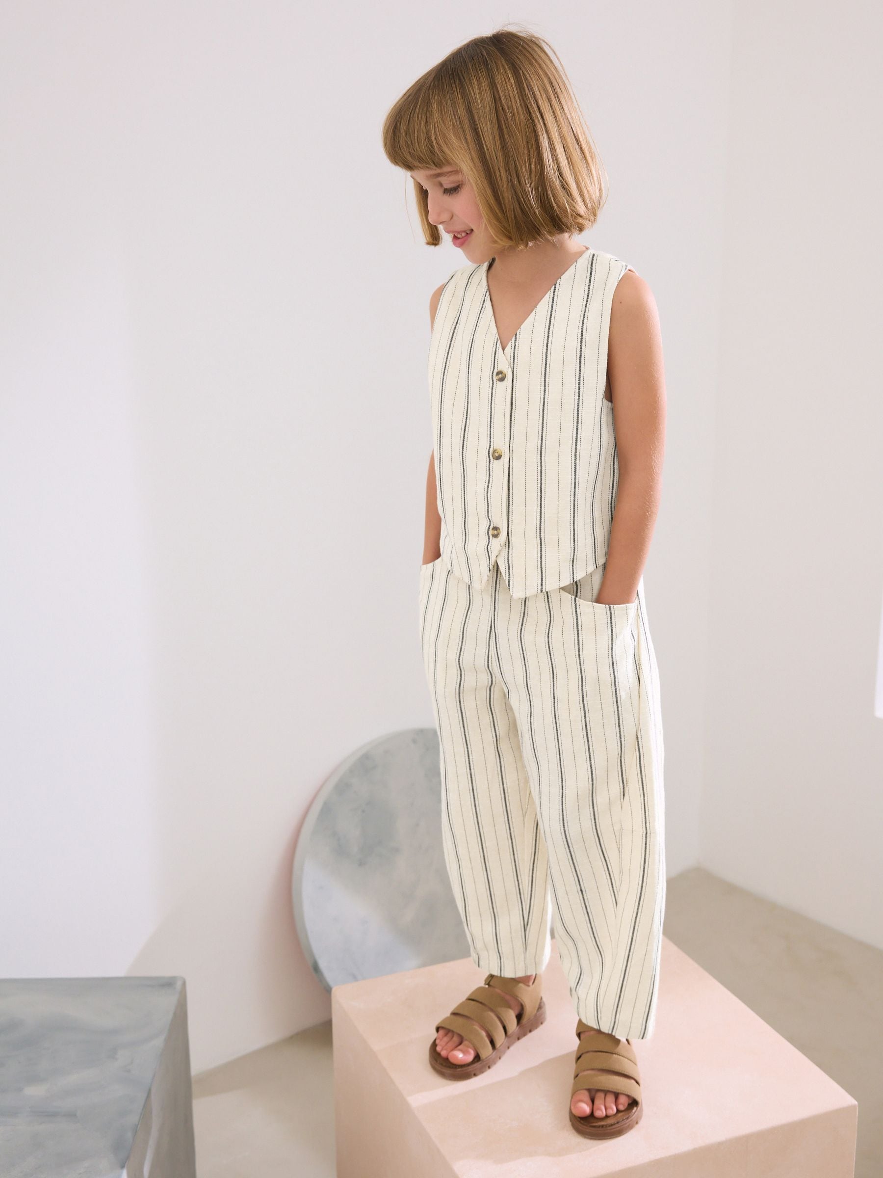 Monochrome Stripe Pullon Barrel Trousers (3-16yrs)