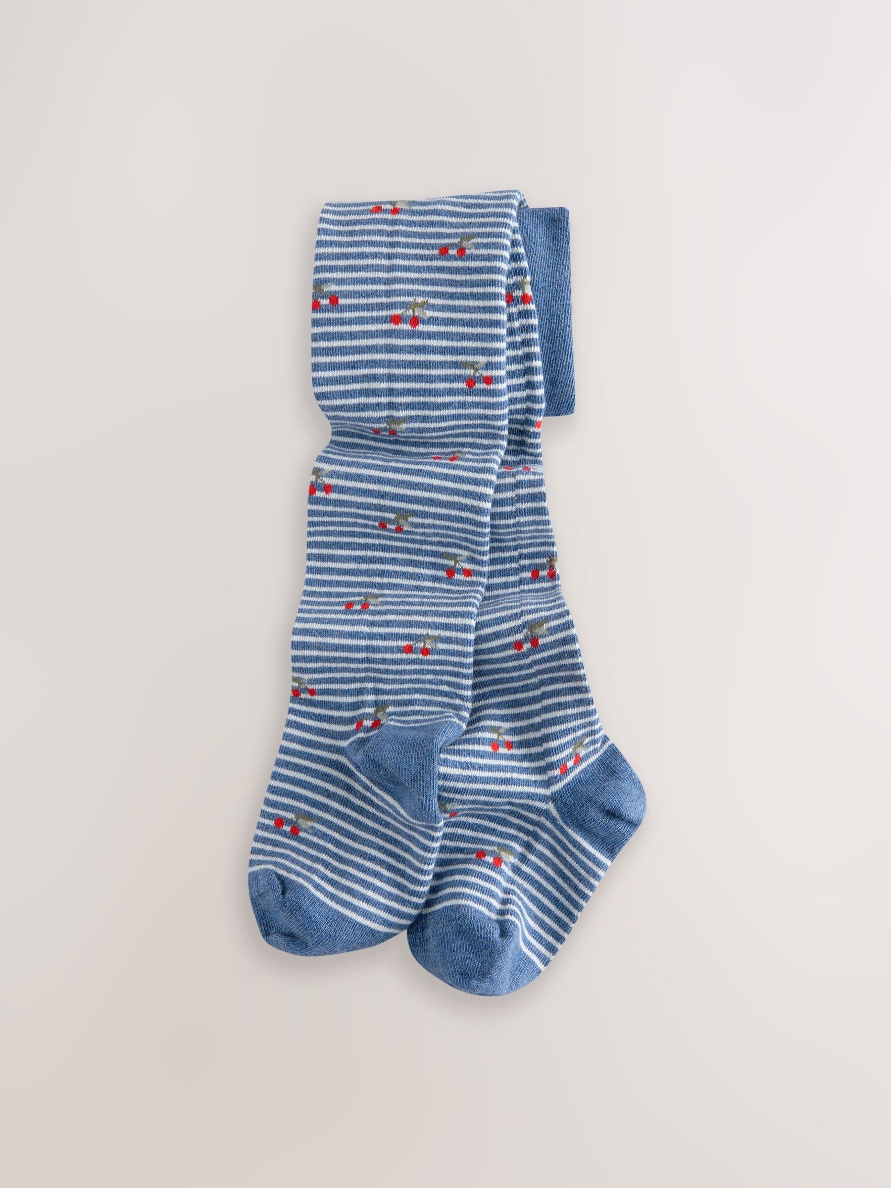 Blue and Neutral Brown 2 Pack Cotton Rich Strawberry and Cherry Tights