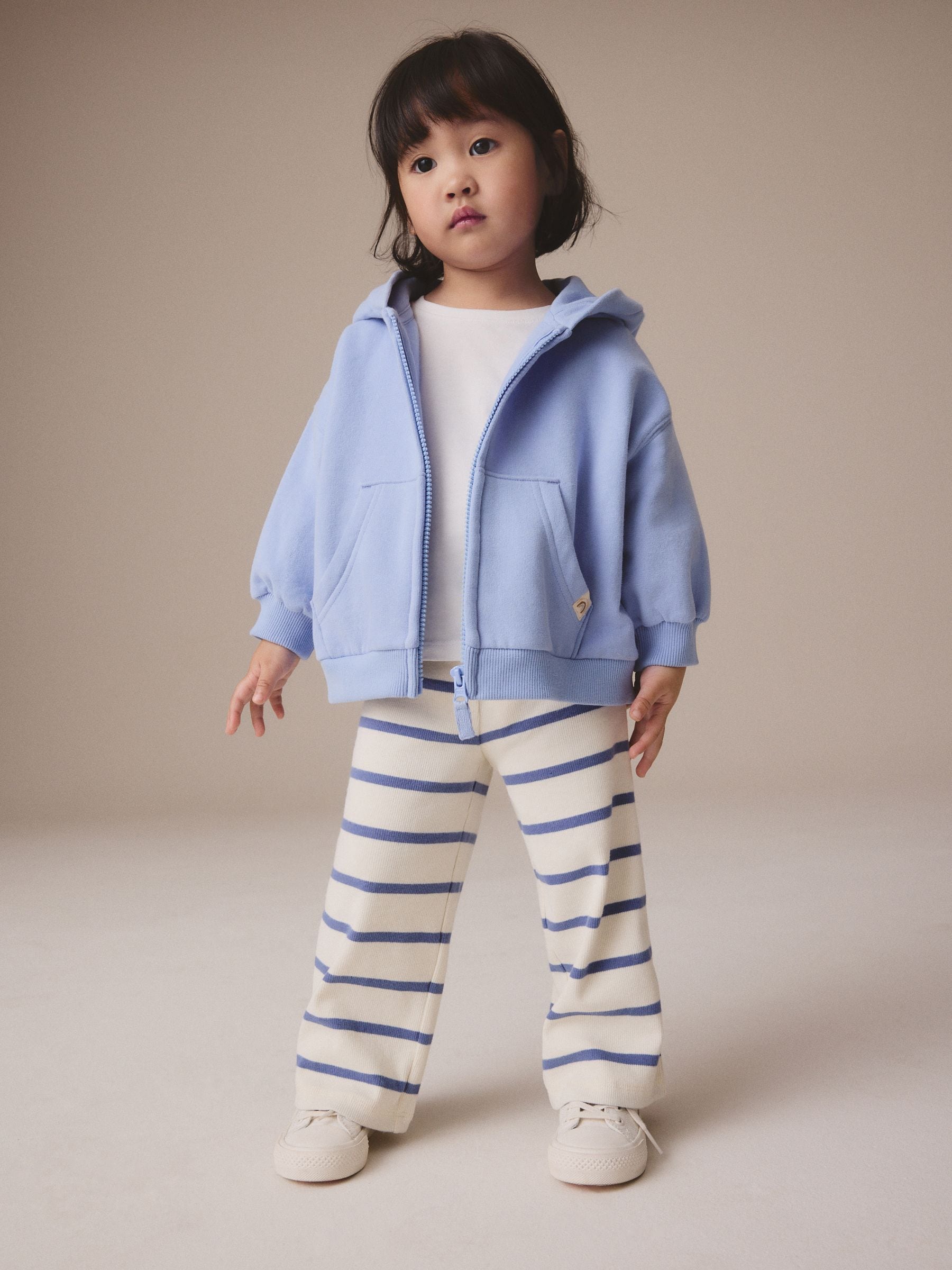 Cream Stripe Ribbed Wide Leg Trousers Leggings (3mths-7yrs)