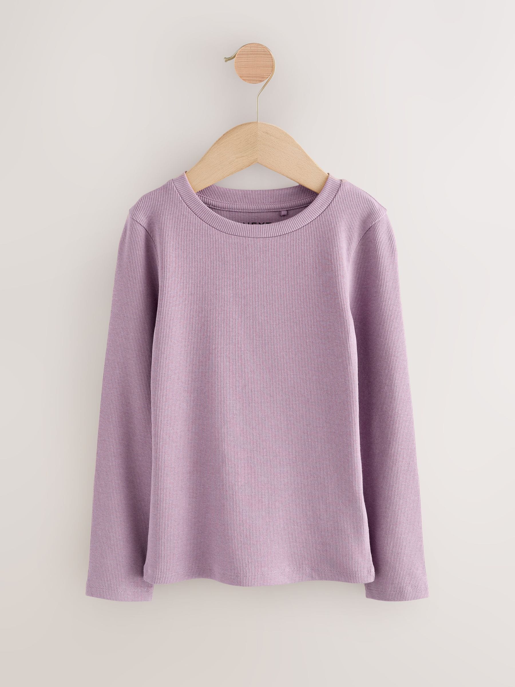 Lilac Purple Long Sleeve Ribbed Top (3-16yrs)