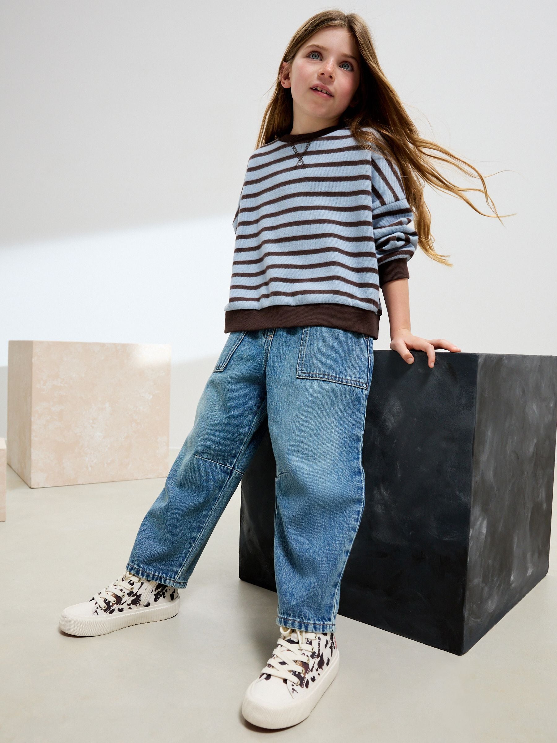 Blue/Brown Stripe Oversized Cosy Rib Sweatshirt (3-16yrs)