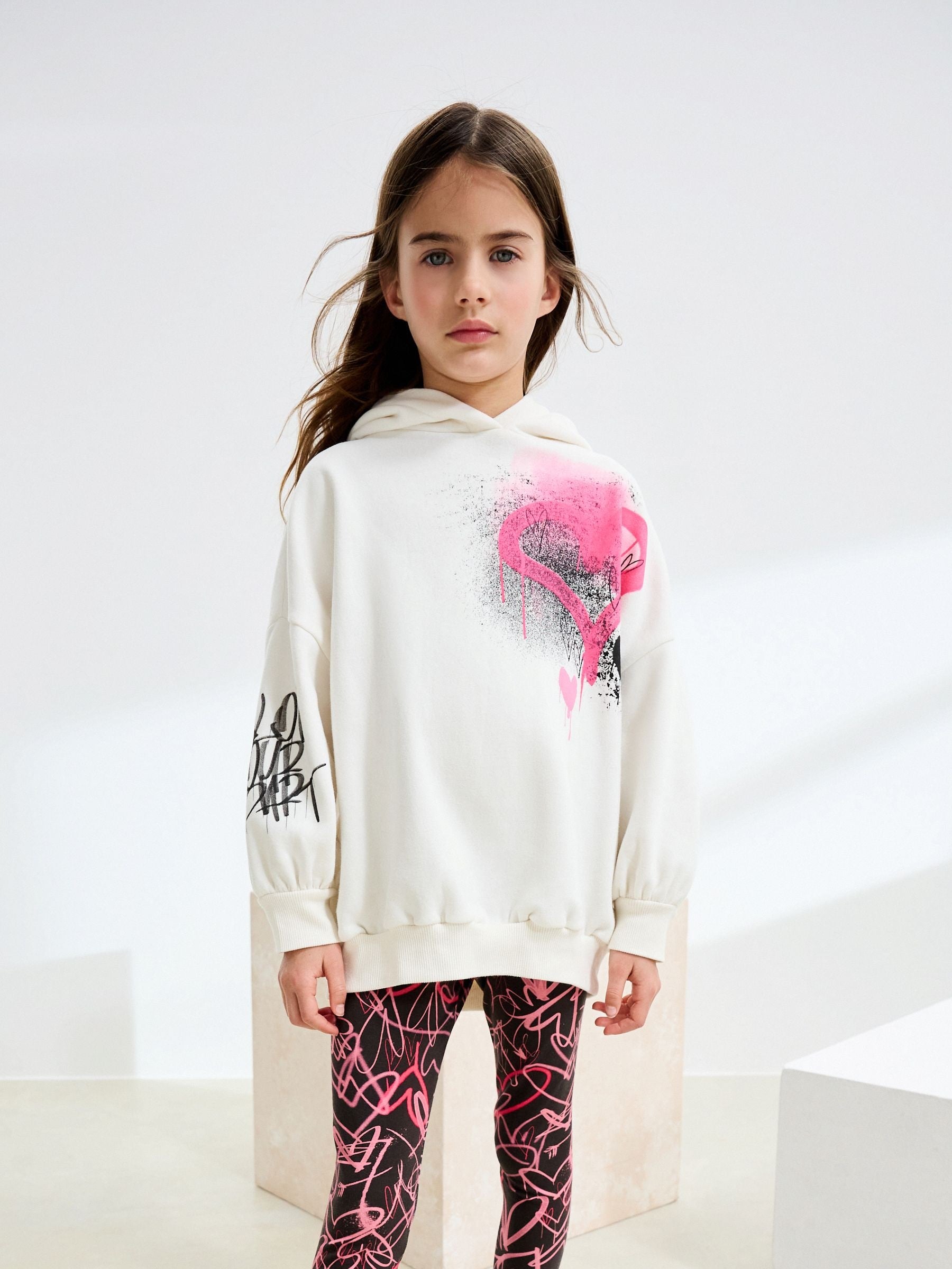 Ecru/Pink Graffiti Hoodie and Leggings Set (3-16yrs)
