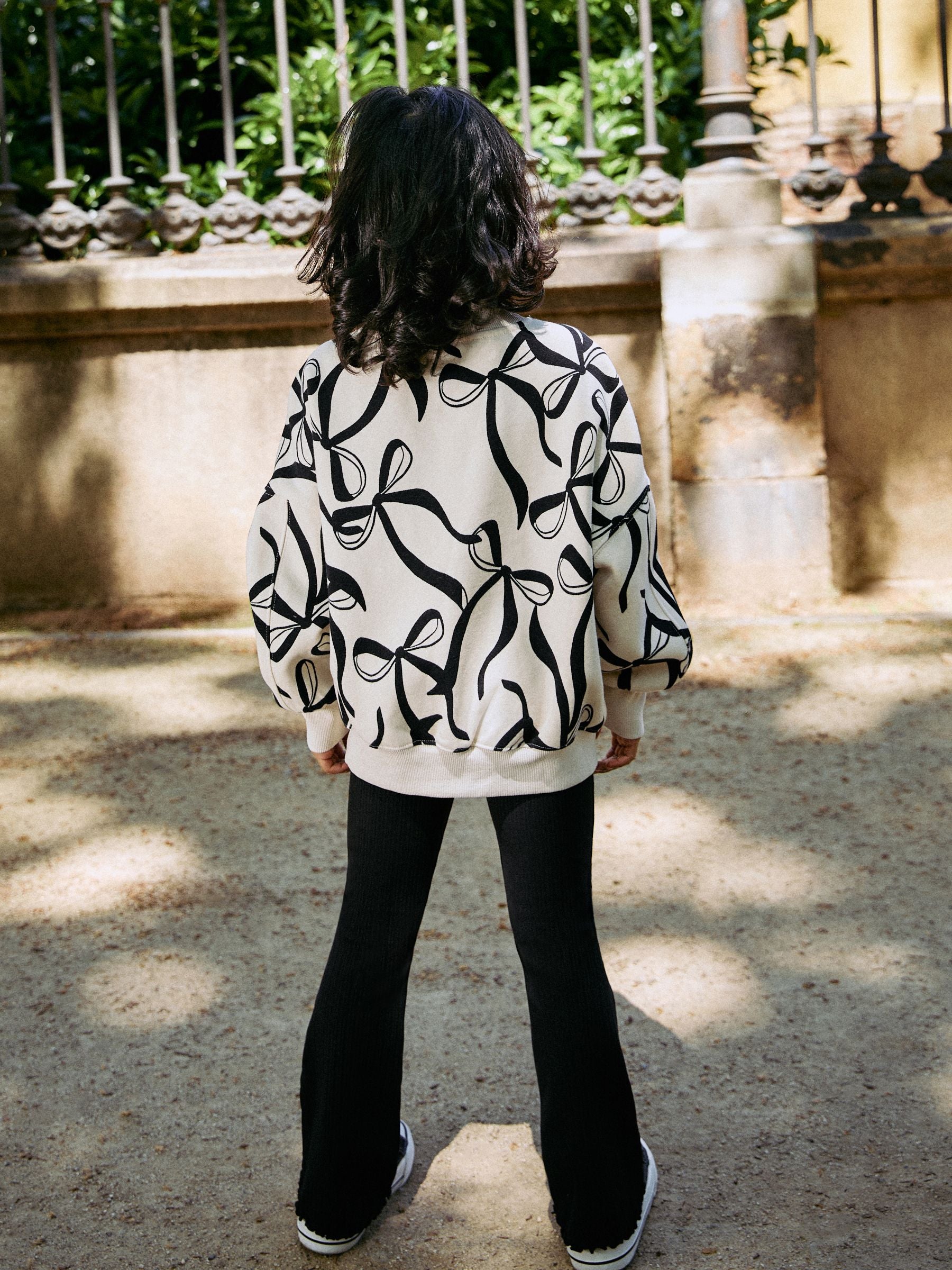 Cream Bow/Black Sweatshirt and Ribbed Flare Set (3-16yrs)
