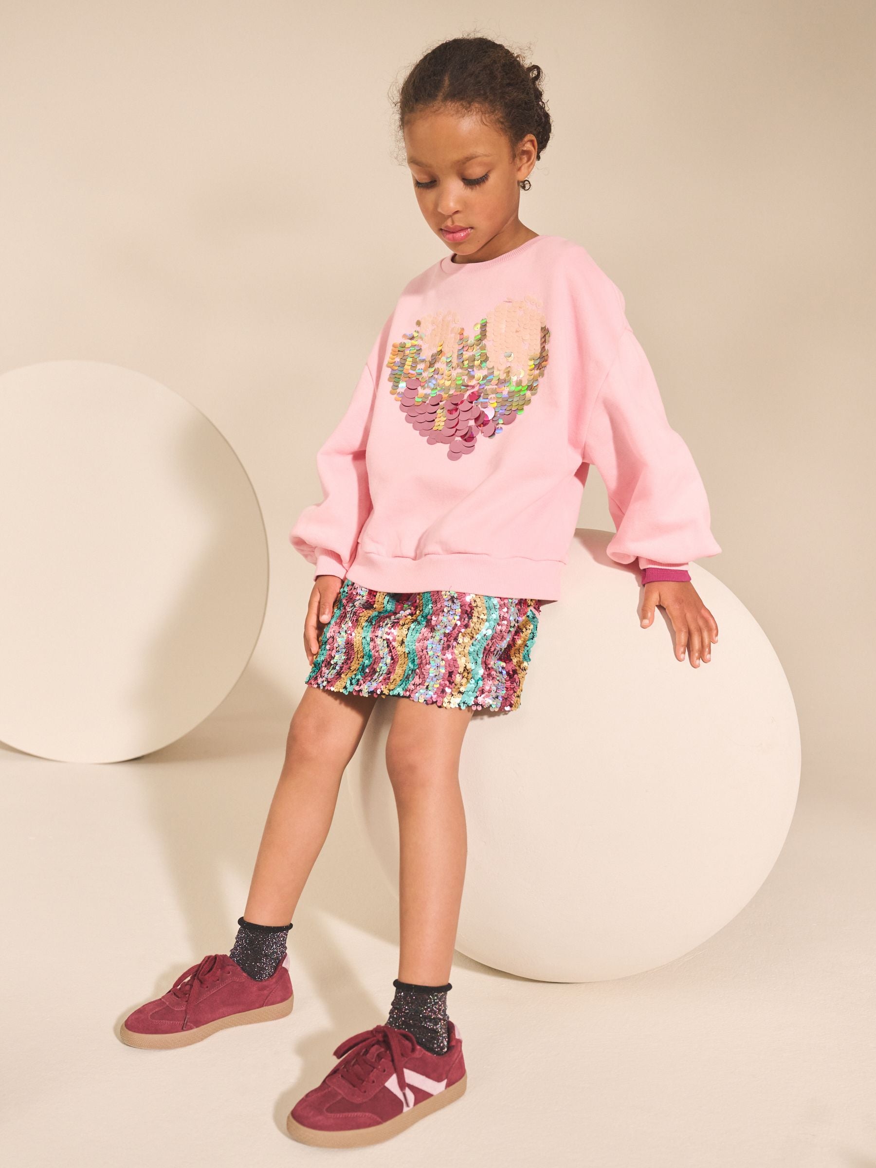 Pink Sequin Heart Sweatshirt (3-16yrs)