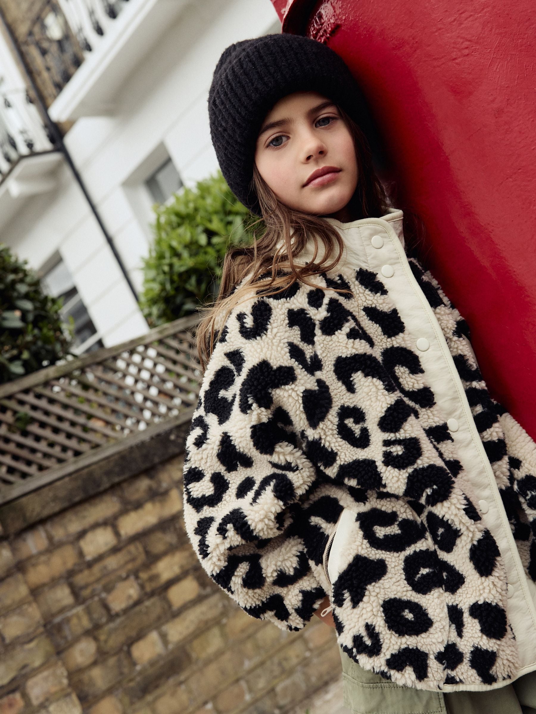 Black/Ecru Animal Button Up Borg Fleece Jacket (3-16yrs)