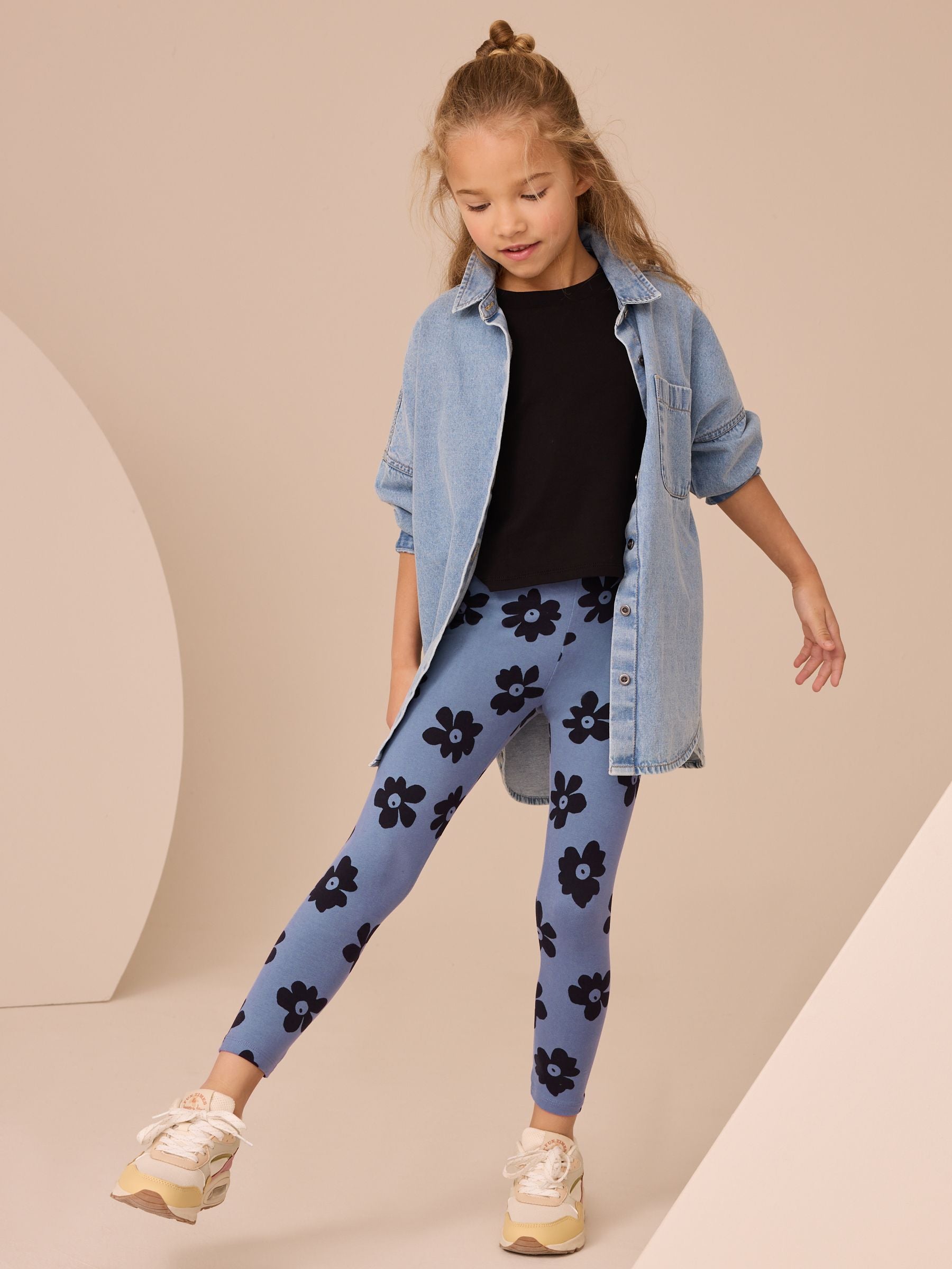 Blue Large Floral Printed Leggings (3-16yrs)