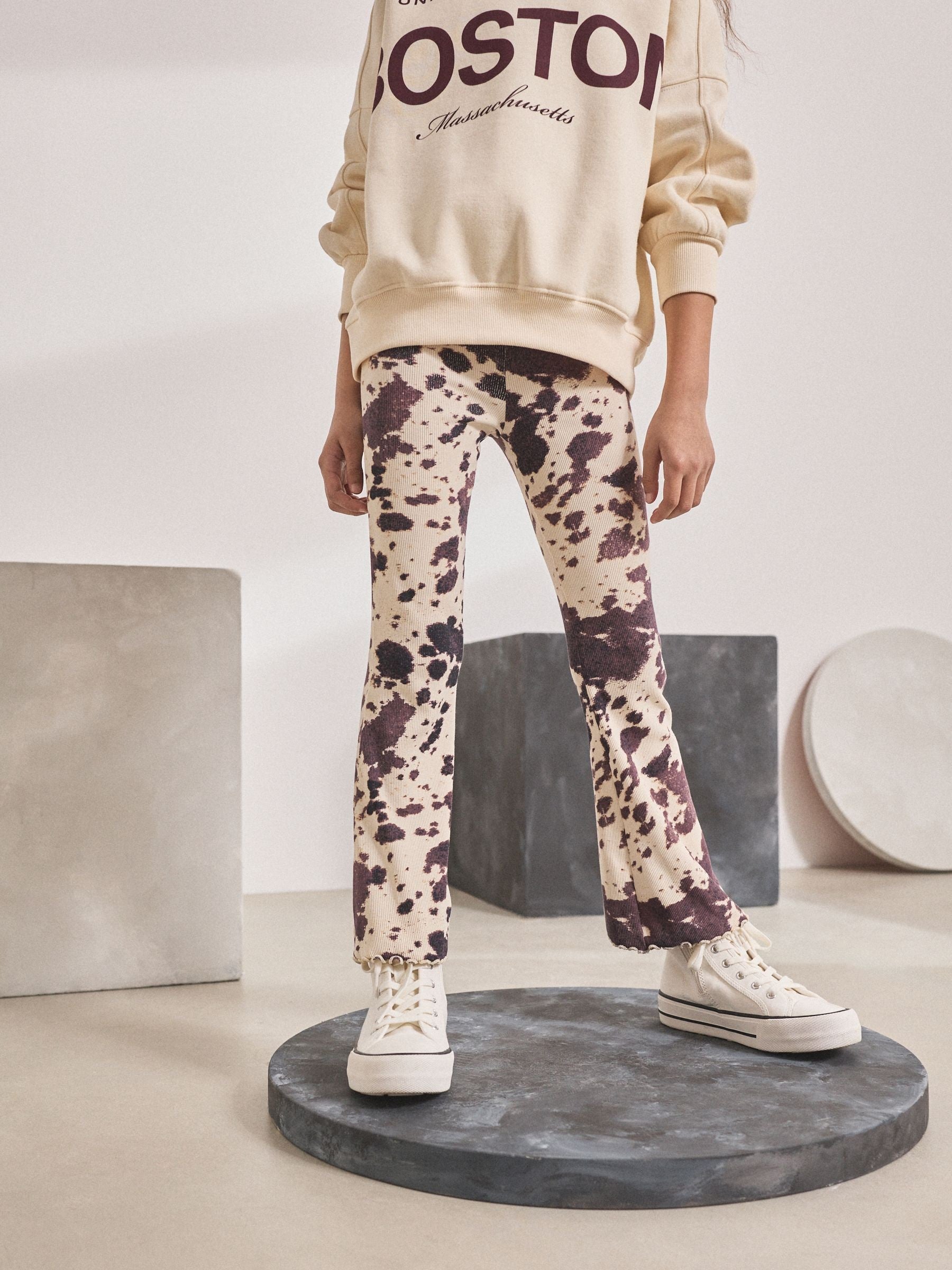 Cow Print 1 Pack Rib Flare Leggings (3-16yrs)