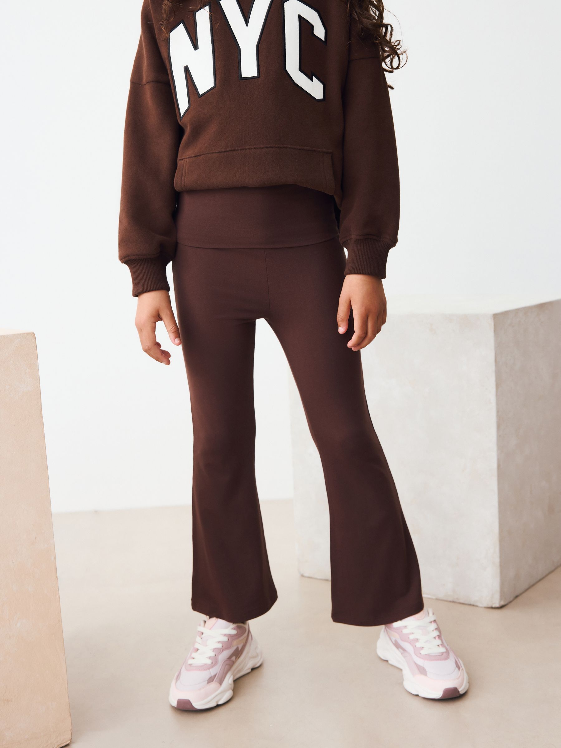 Chocolate Brown Fold Over Flare Leggings (3-16yrs)