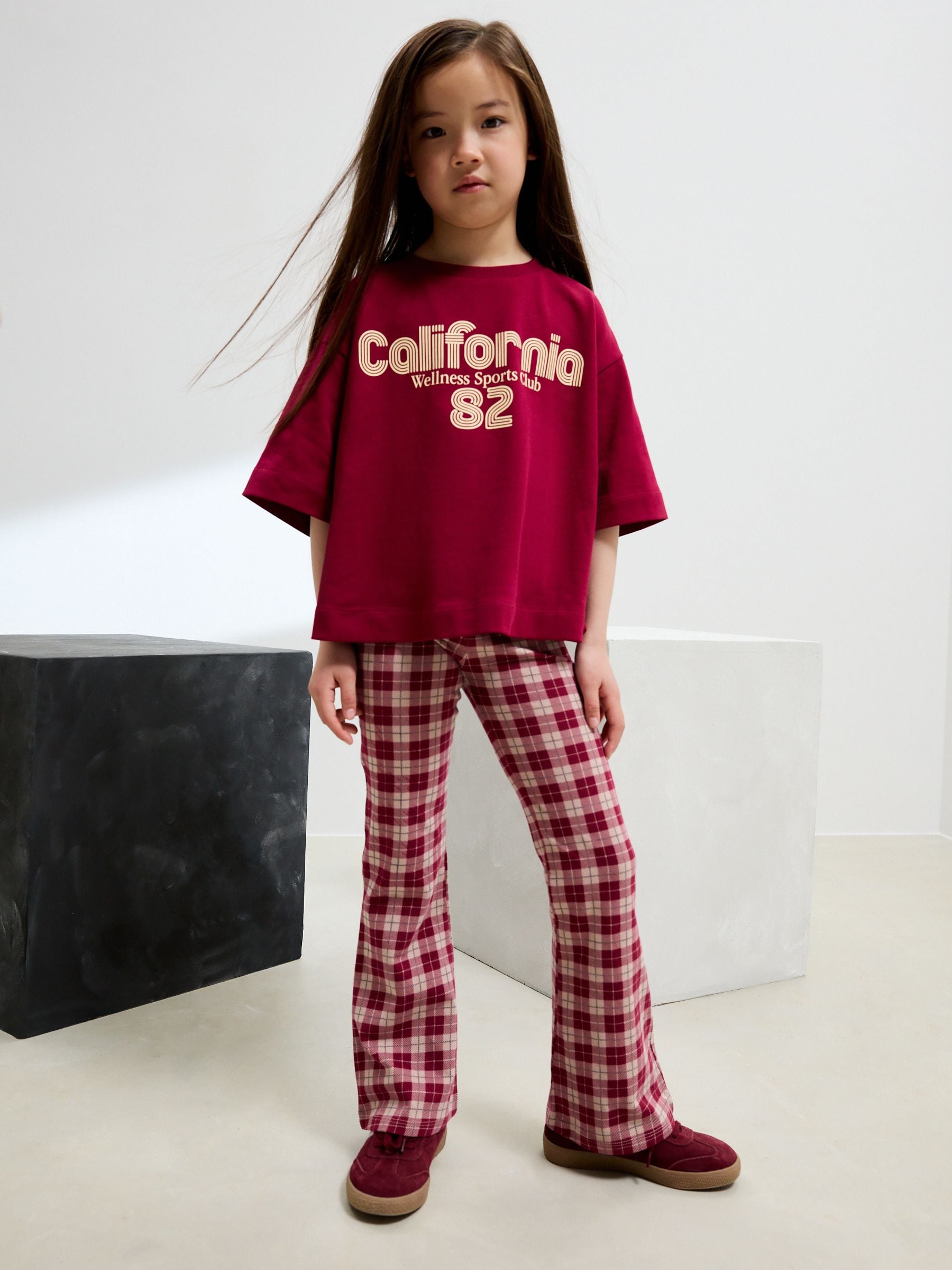 Red/Berry Check 1 Pack Flare Leggings (3-16yrs)
