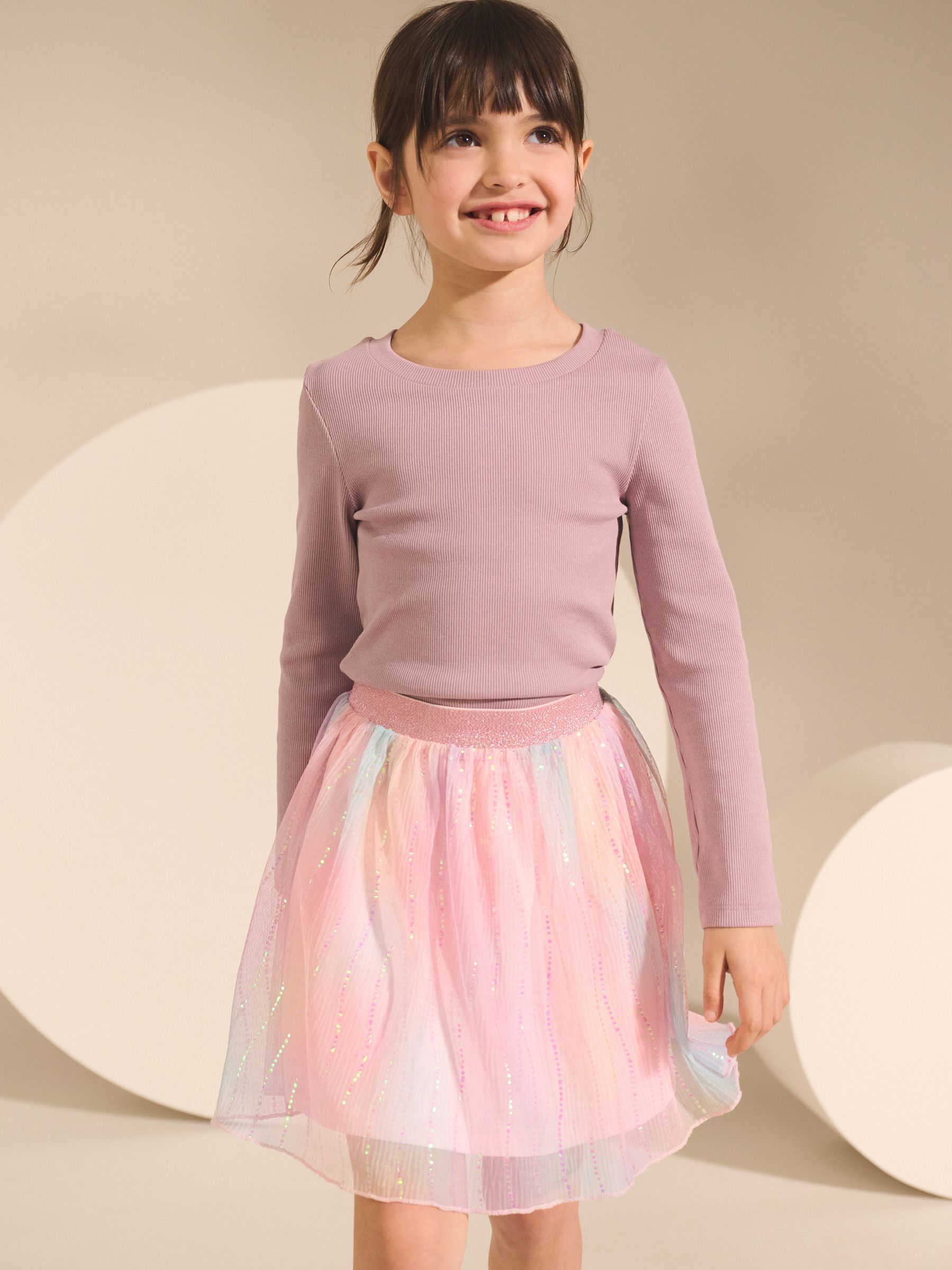 Pink Rainbow Sparkle Pull On Skirt (3-16yrs)