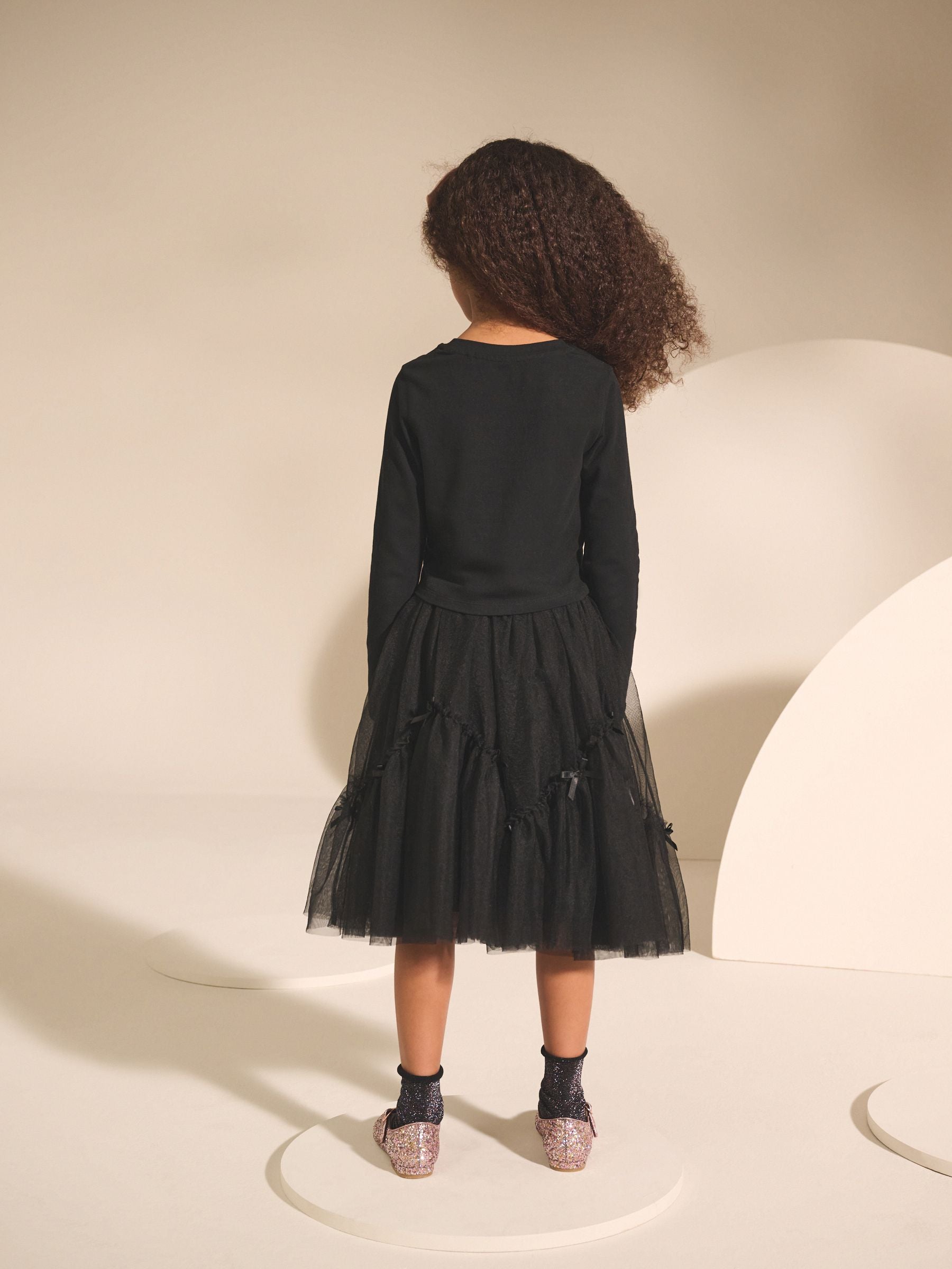 Black Bow Detail Mesh Skirt (3-16yrs)