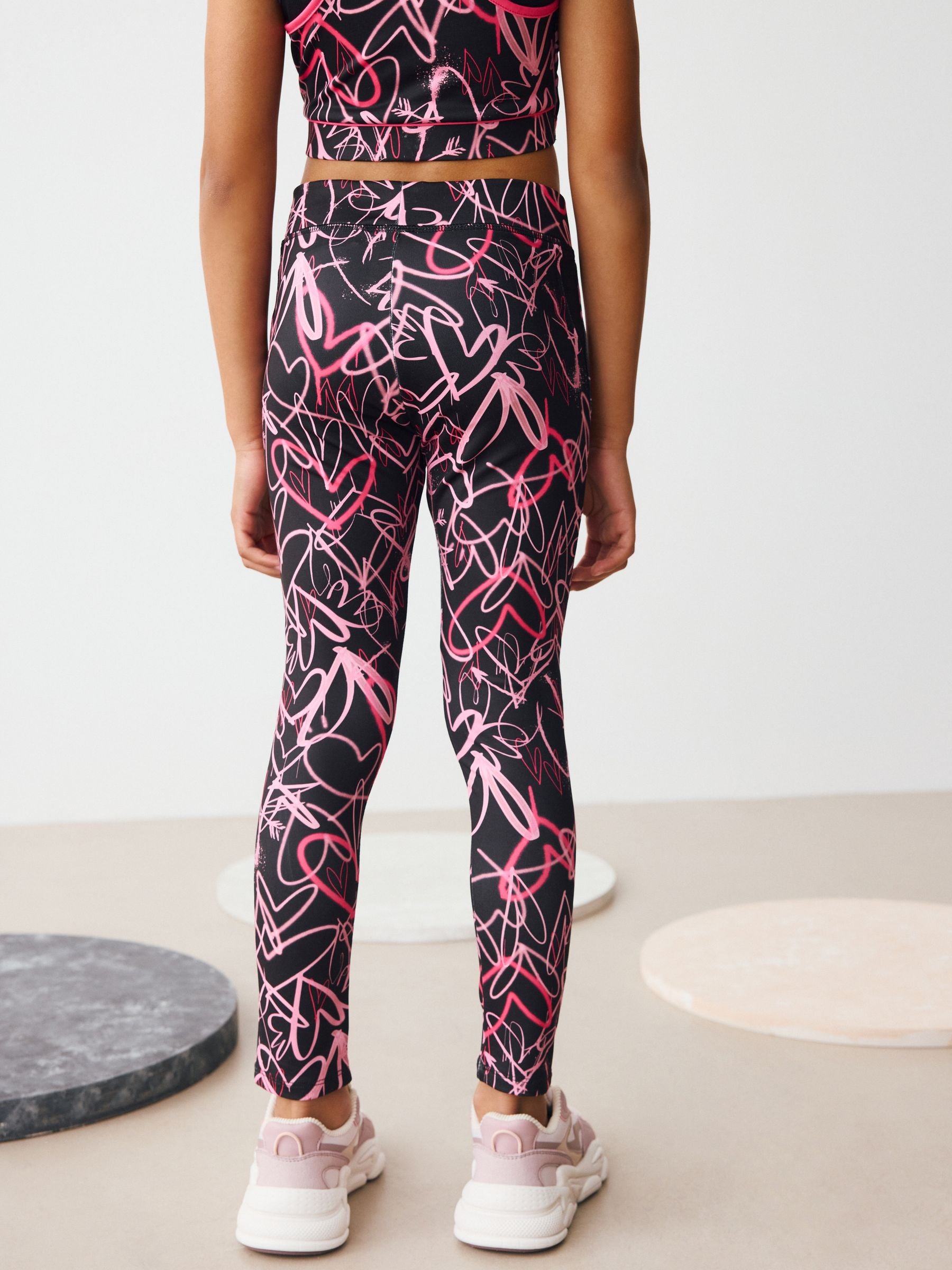 Black Graffiti Heart Sports Leggings (3-16yrs)