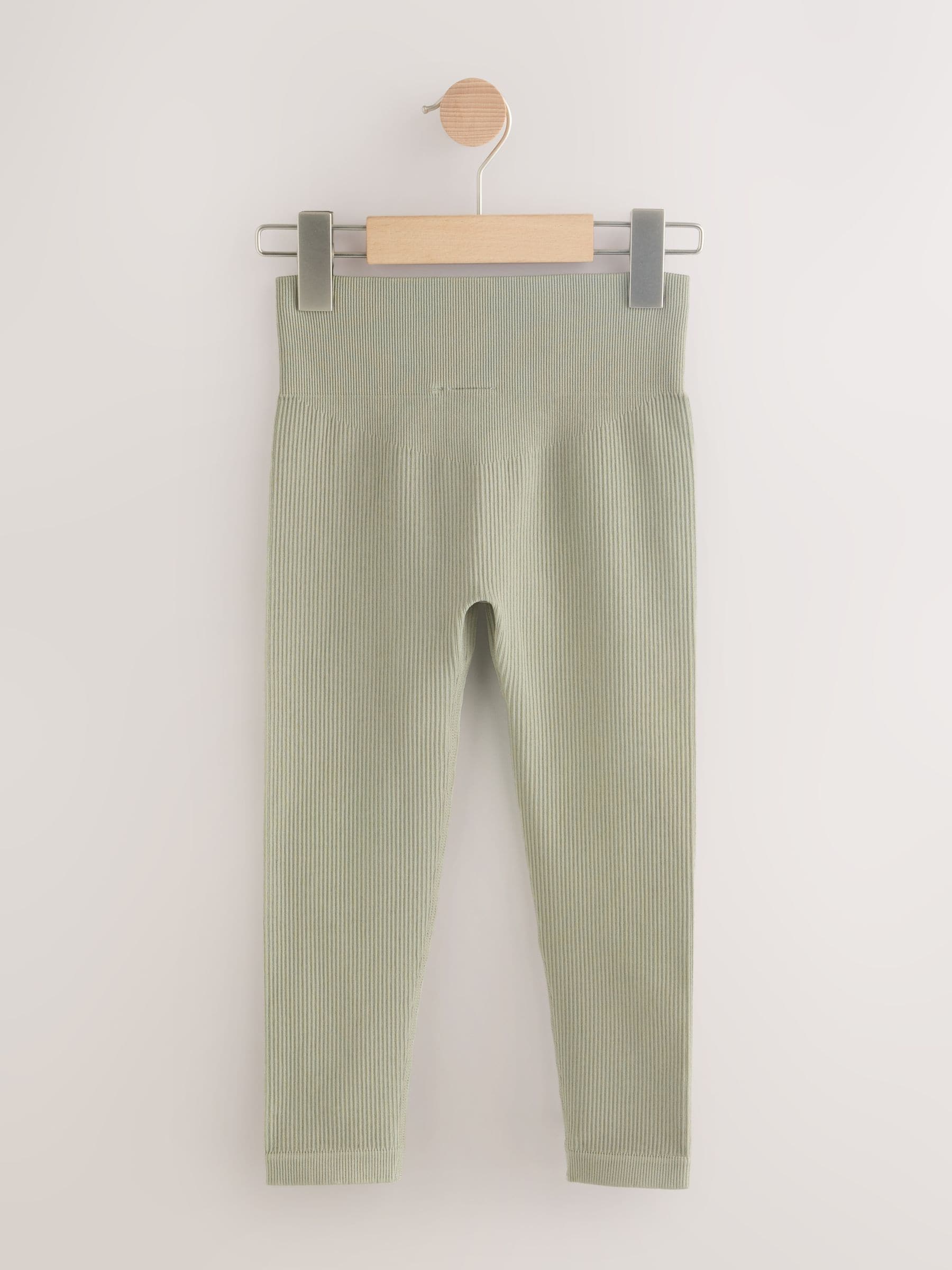 Khaki Green Seamless Ribbed High Waist Leggings (3-16yrs)
