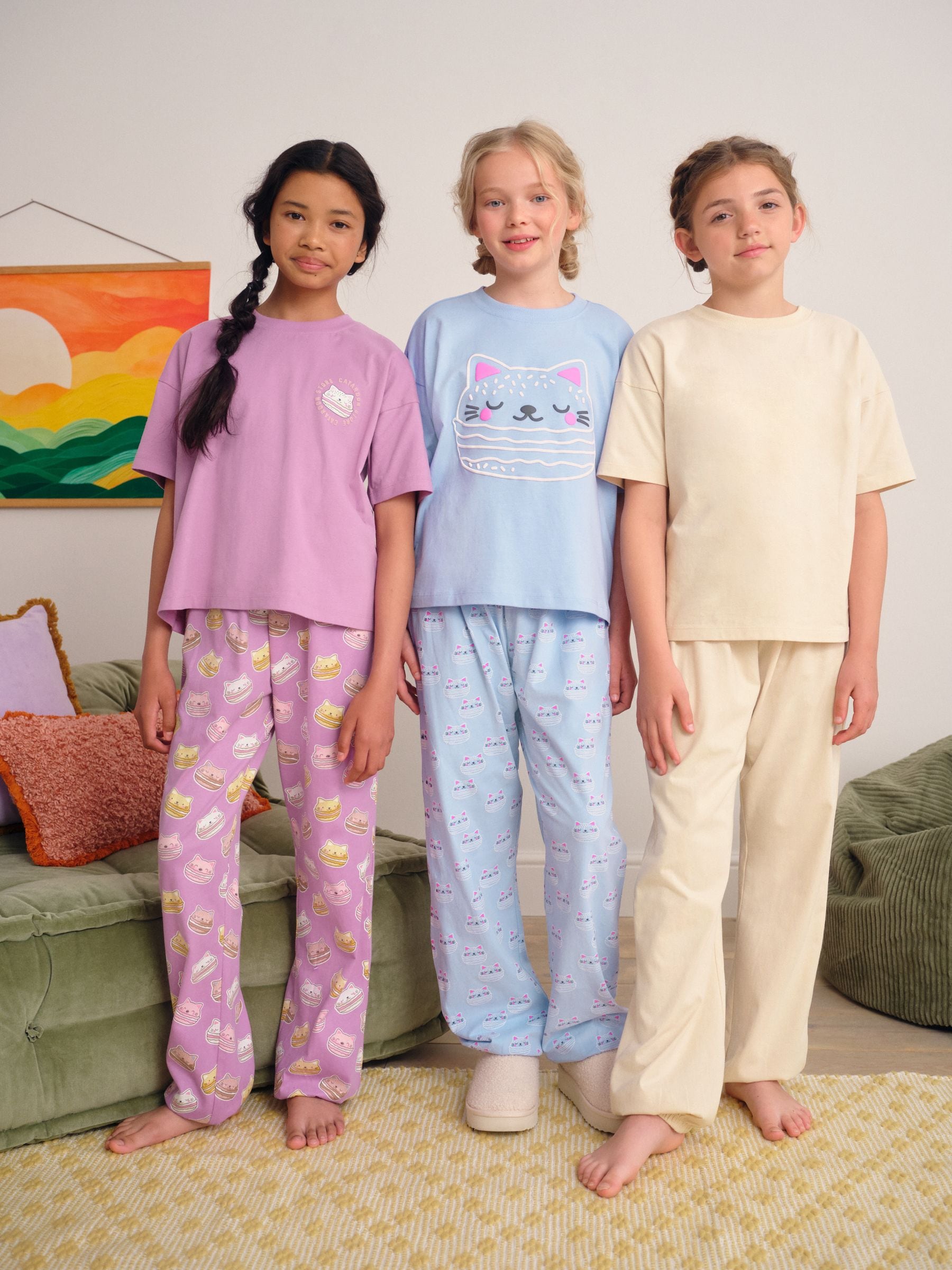 Blue/Pink Cataroon Jogger Pyjamas 3 Pack (3-16yrs)