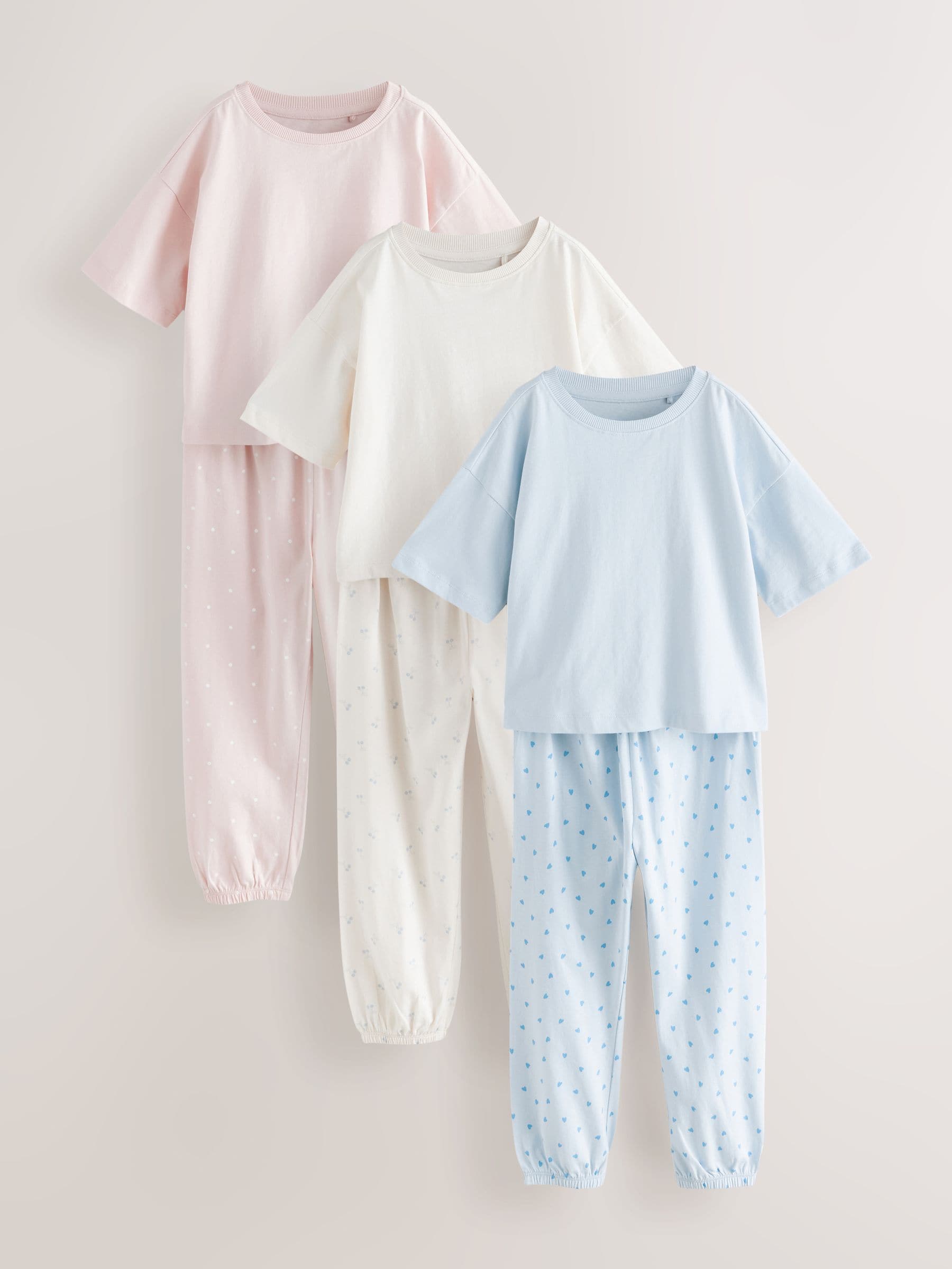 Pink/Blue Mini Print Jogger Pyjamas 3 Pack (3-16yrs)