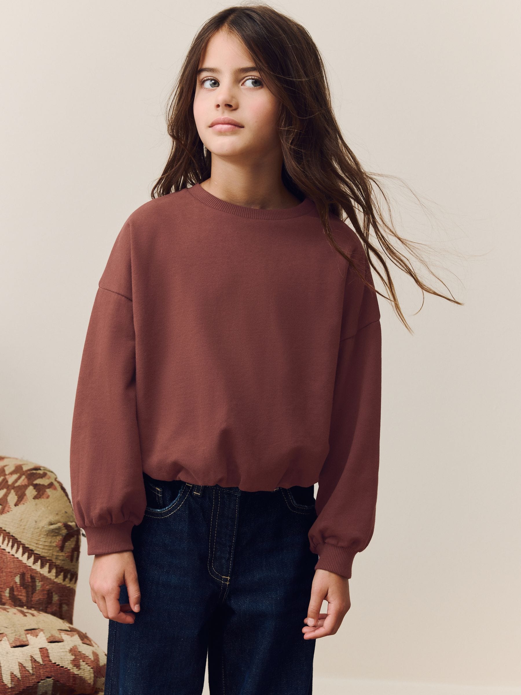 Chocolate Brown Boxy Bubble Hem Sweatshirt (3-16yrs)