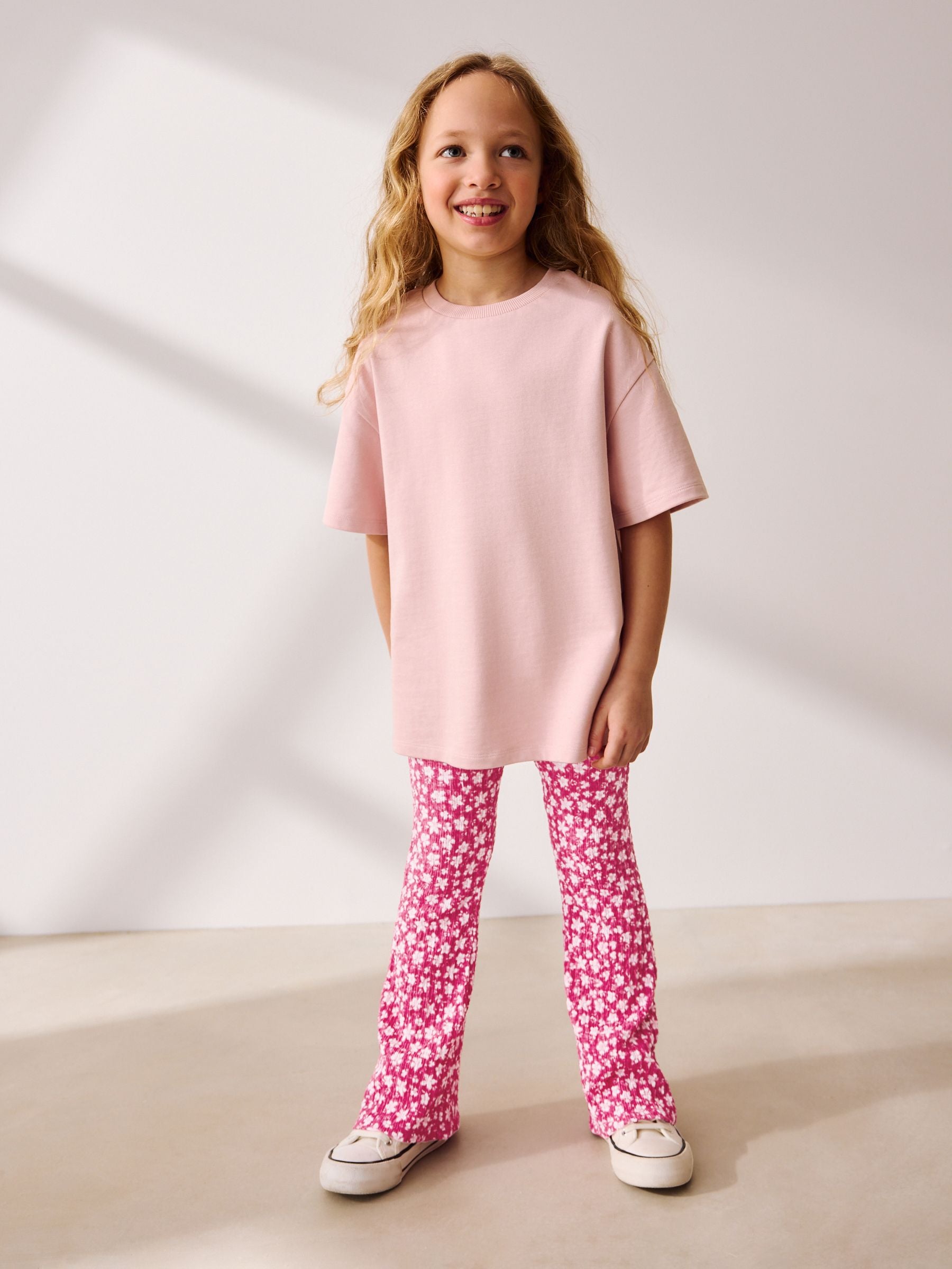 Pink/Red Floral Textured Flared Leggings (3-16yrs)