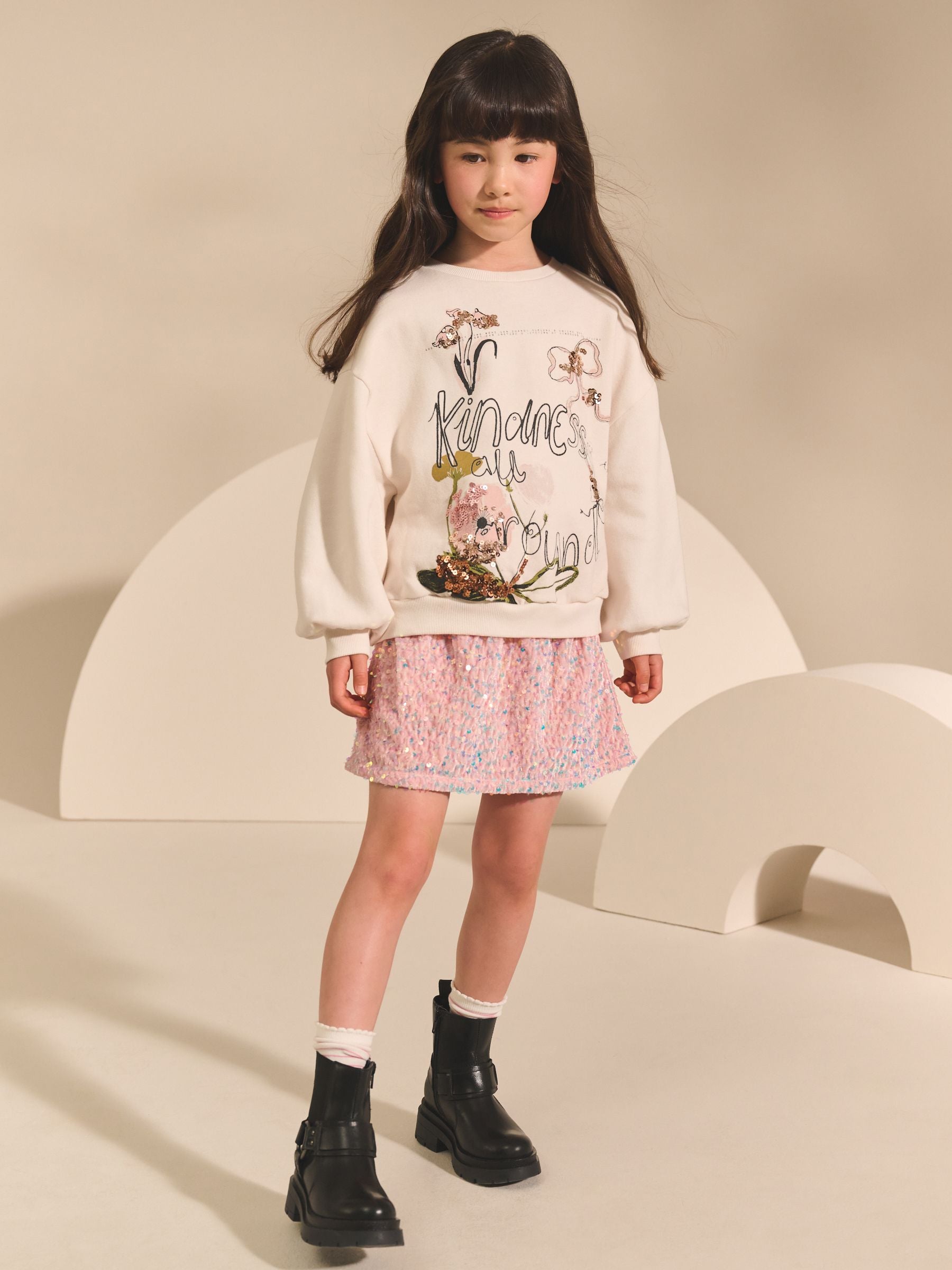 Light Pink Velour Sequin Skirt (3-16yrs)