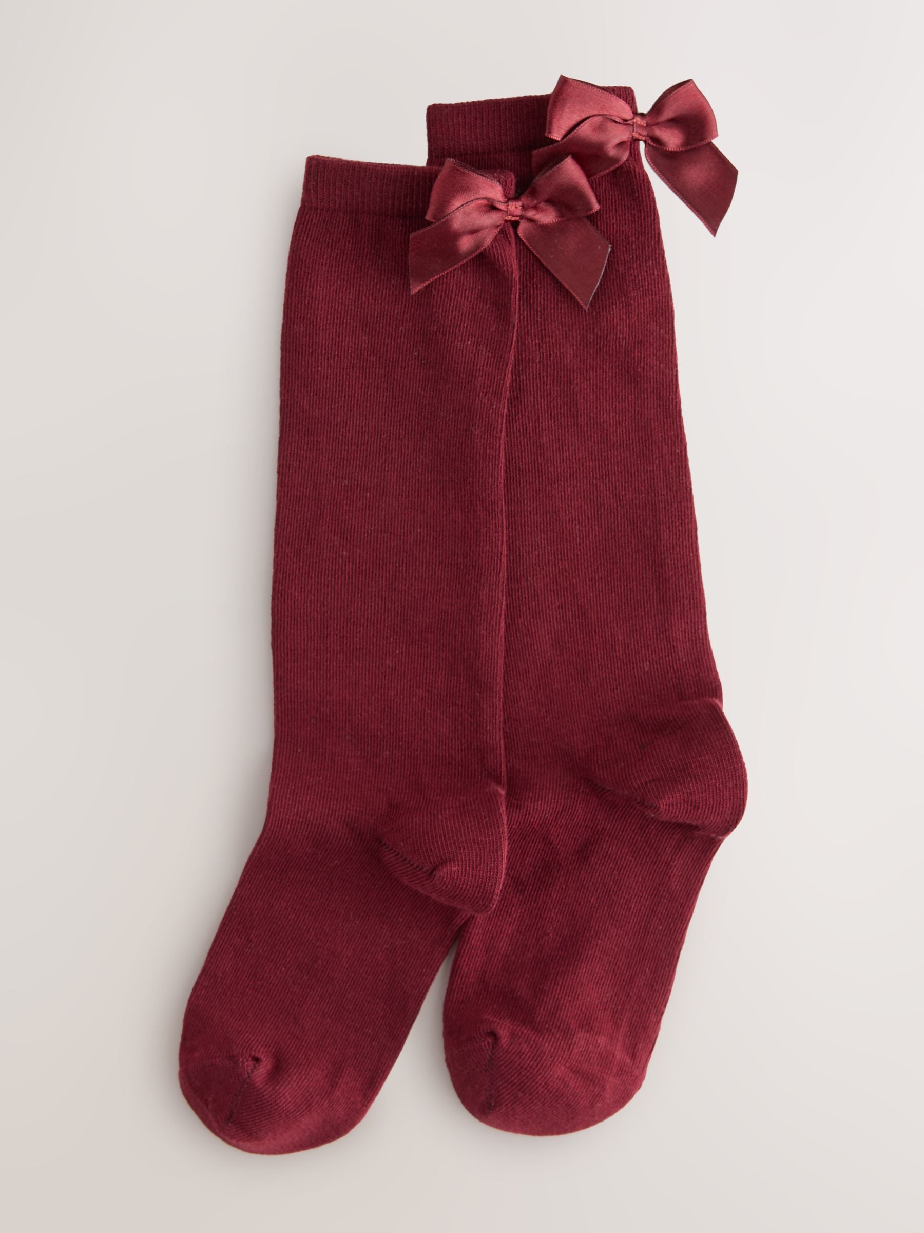 Burgundy Red 2 Pack Cotton Rich Bow Knee High Socks