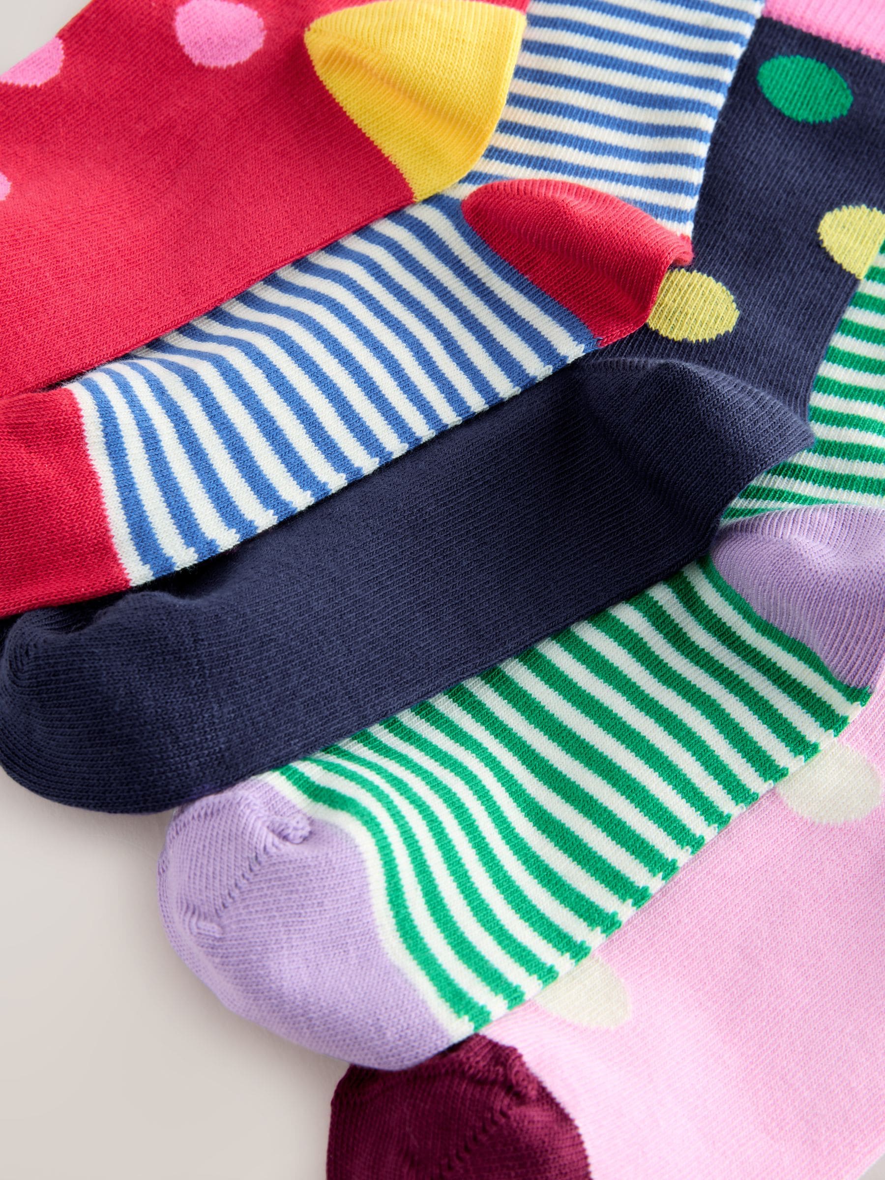 Multi Colour Cotton Rich Stripe and Spot Ankle Socks 5 Pack
