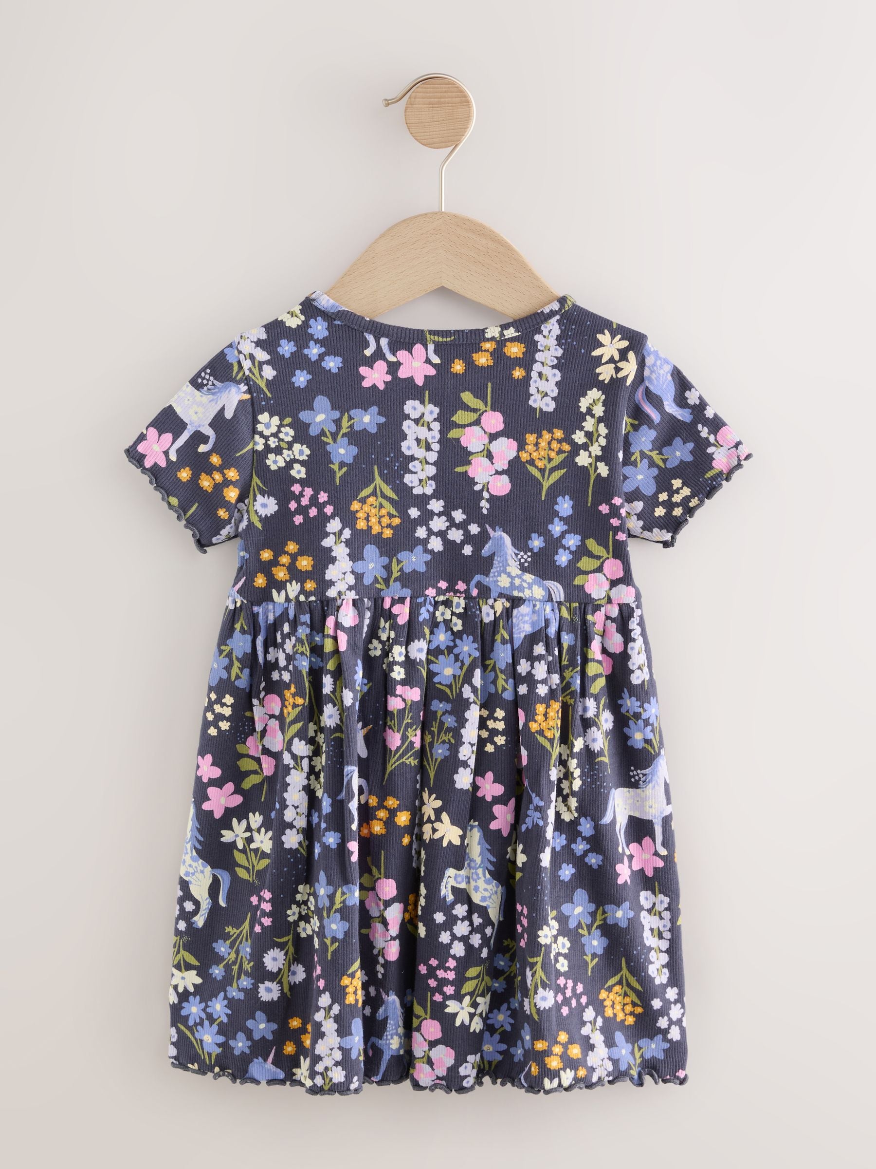 Unicorn Navy Short Sleeve Jersey Summer Dress (3mths-7yrs)